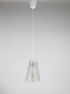 J.T. Kalmar Mid-Century Textured Glass & Brass Pendant Lamp, Austria, 1950s