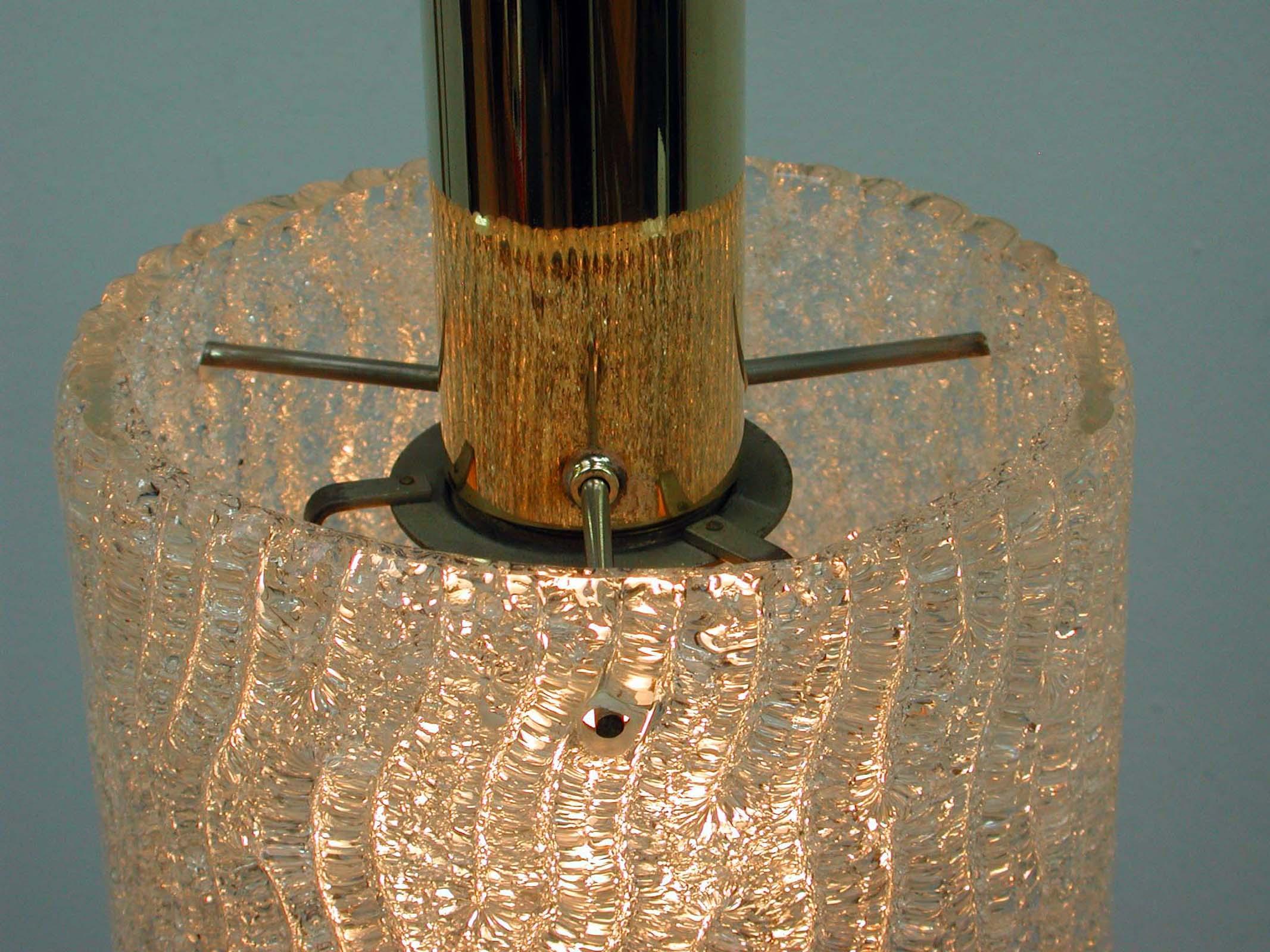 J.T. Kalmar Midcentury Textured Glass and Brass Pendant, 1950s For Sale 4
