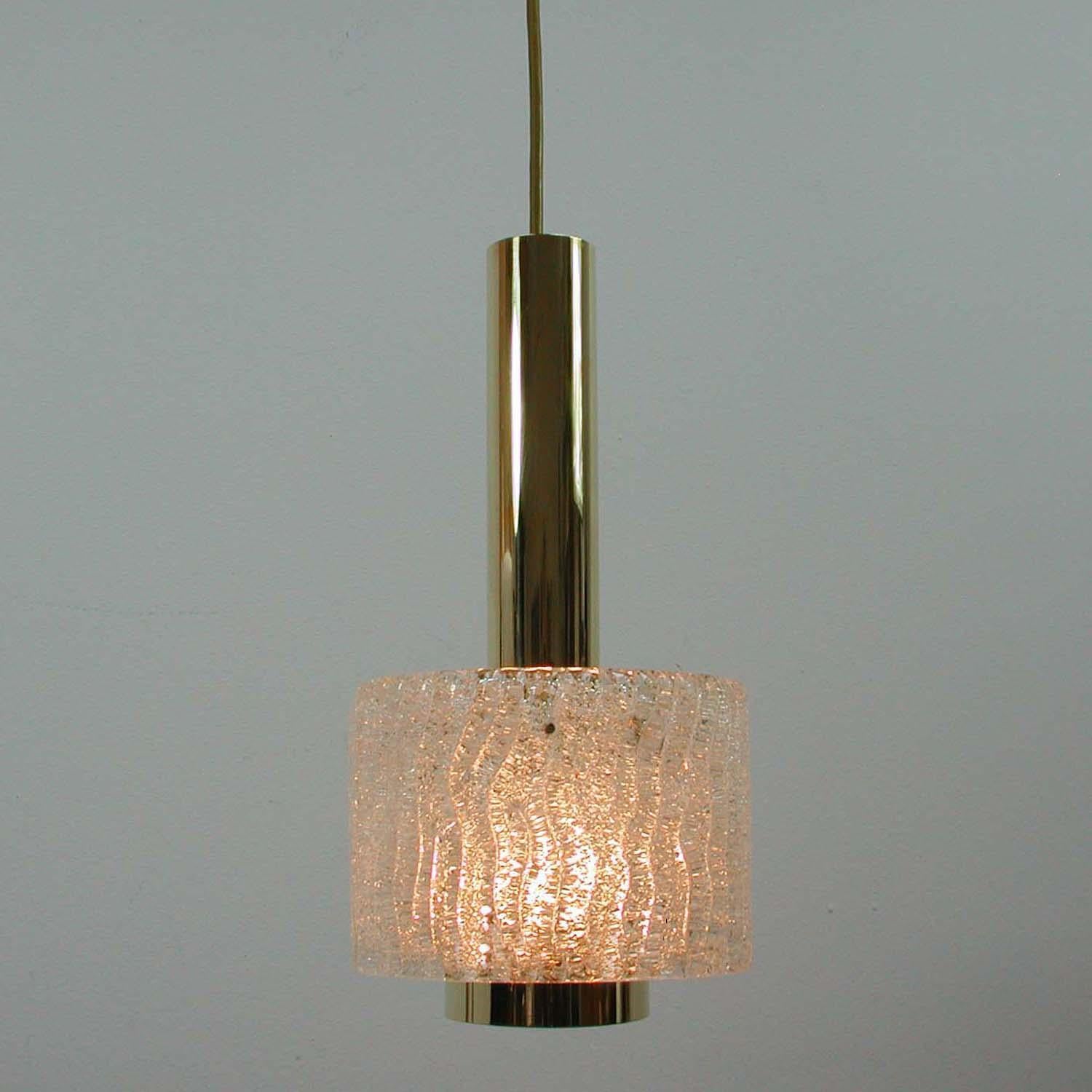 J.T. Kalmar Midcentury Textured Glass and Brass Pendant, 1950s For Sale 5