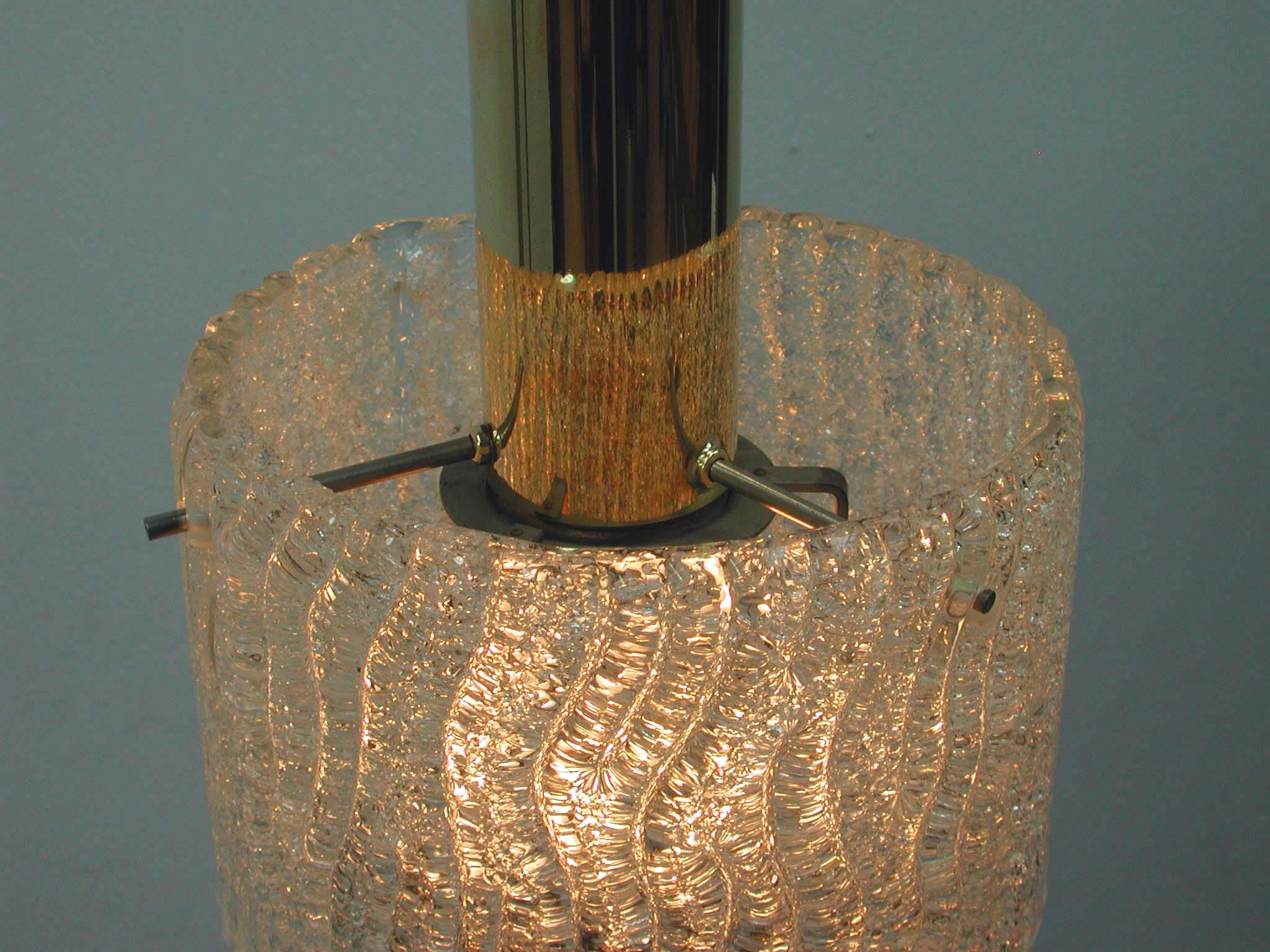 J.T. Kalmar Midcentury Textured Glass and Brass Pendant, 1950s For Sale 6