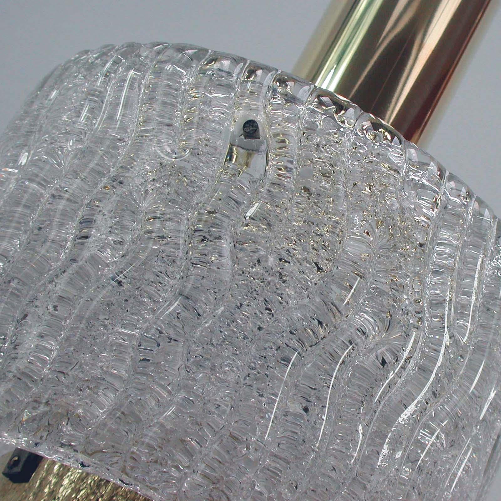 Austrian J.T. Kalmar Midcentury Textured Glass and Brass Pendant, 1950s For Sale