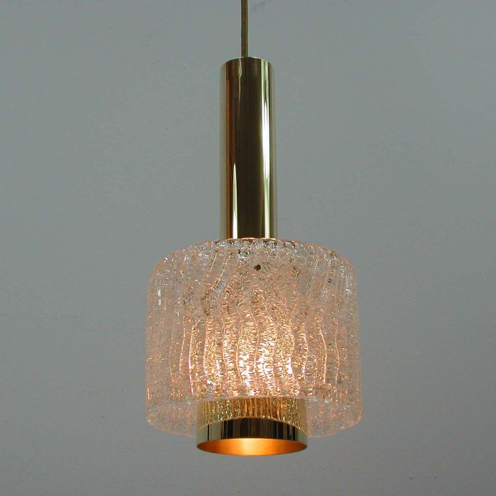 J.T. Kalmar Midcentury Textured Glass and Brass Pendant, 1950s For Sale 2