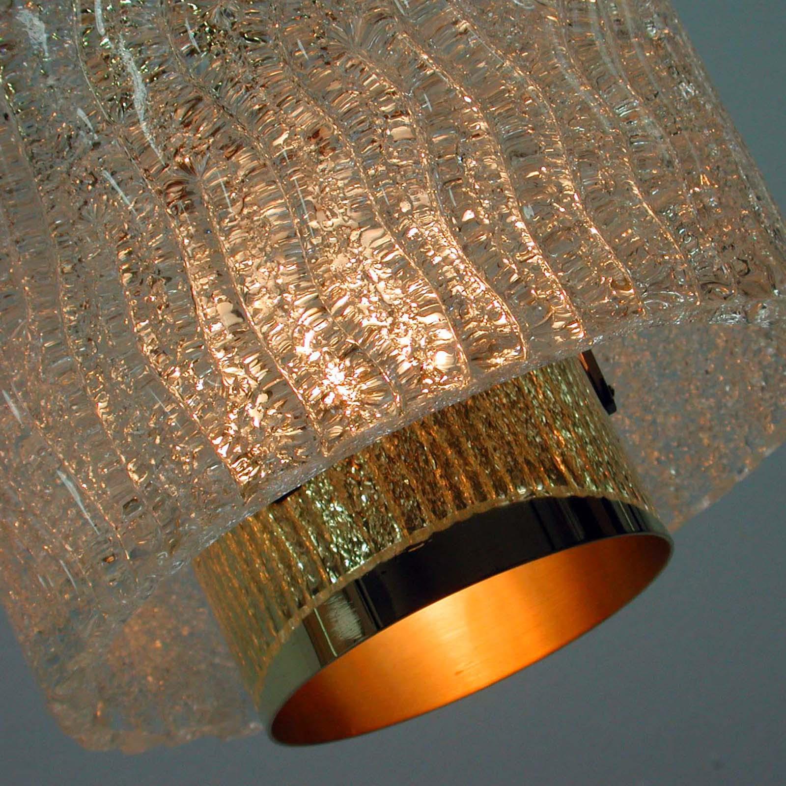 J.T. Kalmar Midcentury Textured Glass and Brass Pendant, 1950s For Sale 3