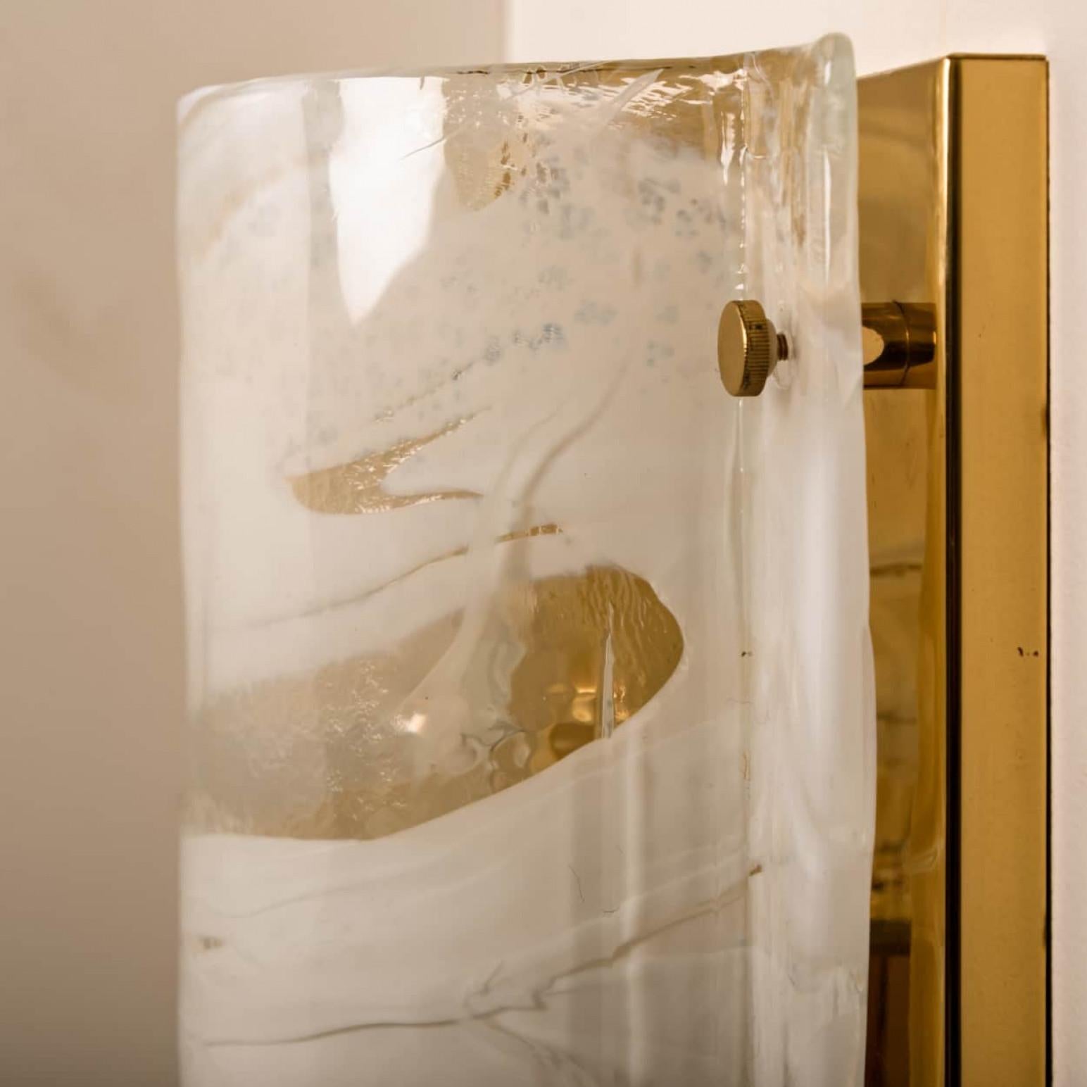 Mid-Century Modern J.T. Kalmar Murano Glass Brass Sconces, Austria, 1960 For Sale
