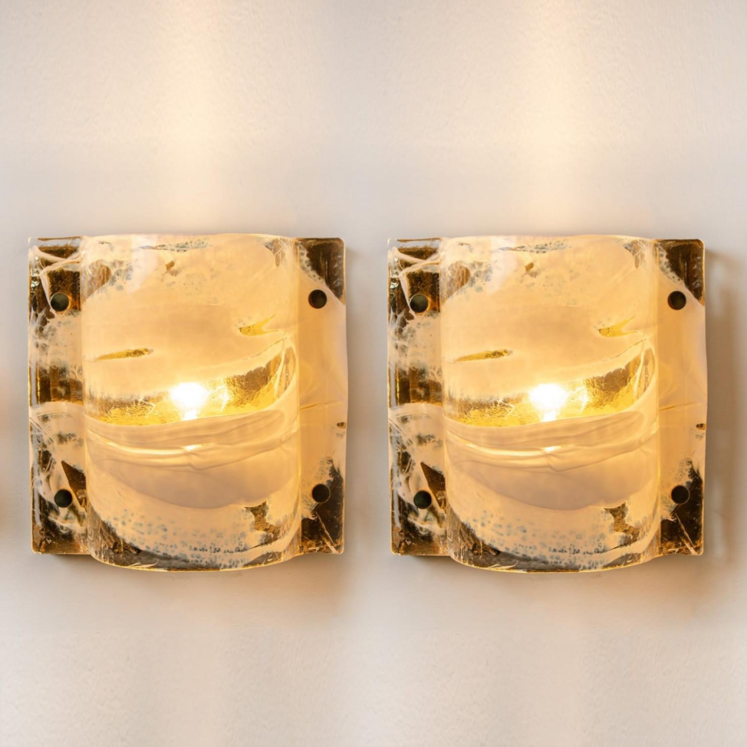 Mid-20th Century J.T. Kalmar Murano Glass Brass Sconces, Austria, 1960 For Sale
