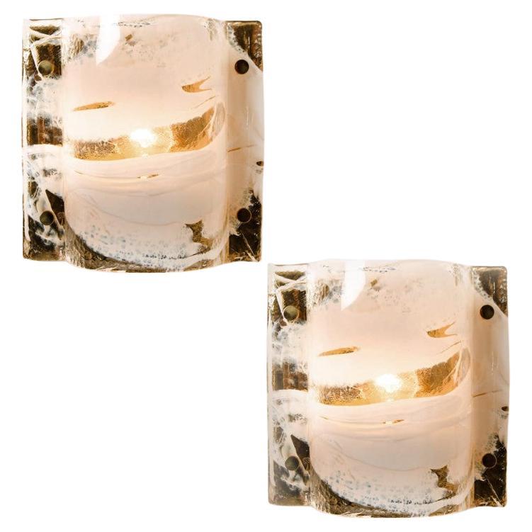 J.T. Kalmar Murano Glass Brass Sconces, Austria, 1960