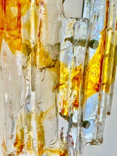 J.T. Kalmar Murano Ice Glass Wall Sconce, Amber & Clear, Vienna, circa 1965–1970