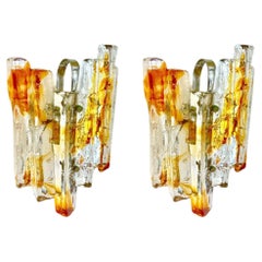 J.T. Kalmar Murano Ice Glass Wall Sconce, Amber & Clear, Vienna, circa 1965–1970