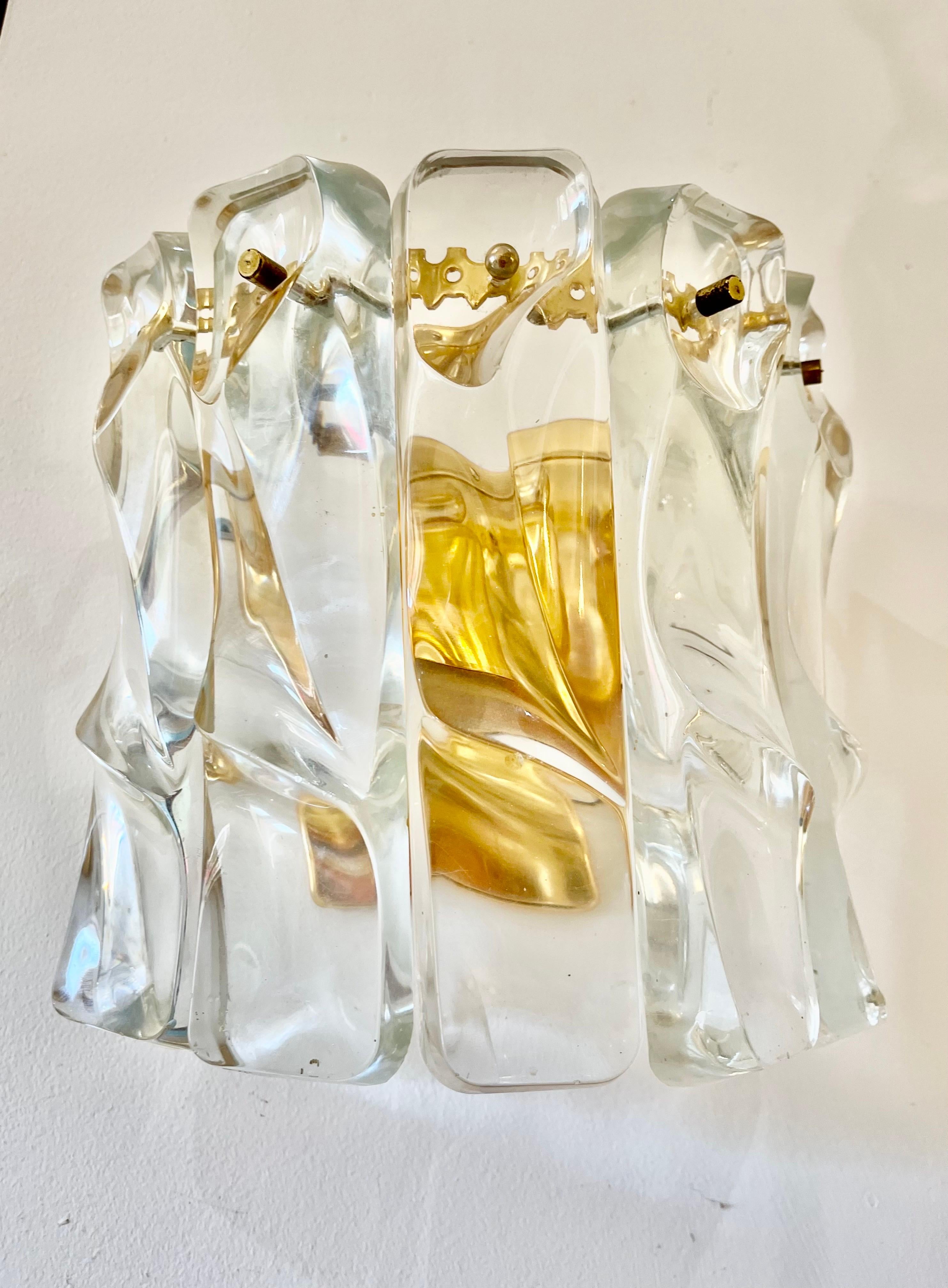 Late 20th Century Jt Kalmar Pair of Wall Lighting Glass Ice Frost with Chrome, Austria, 1970