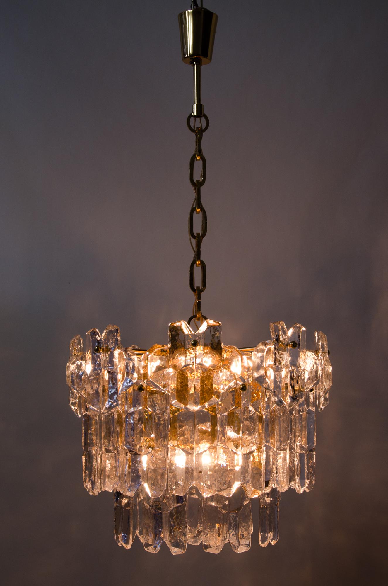 Gilt J.T. Kalmar Palazzo Chandelier Gold Brass Glass, 1970s For Sale