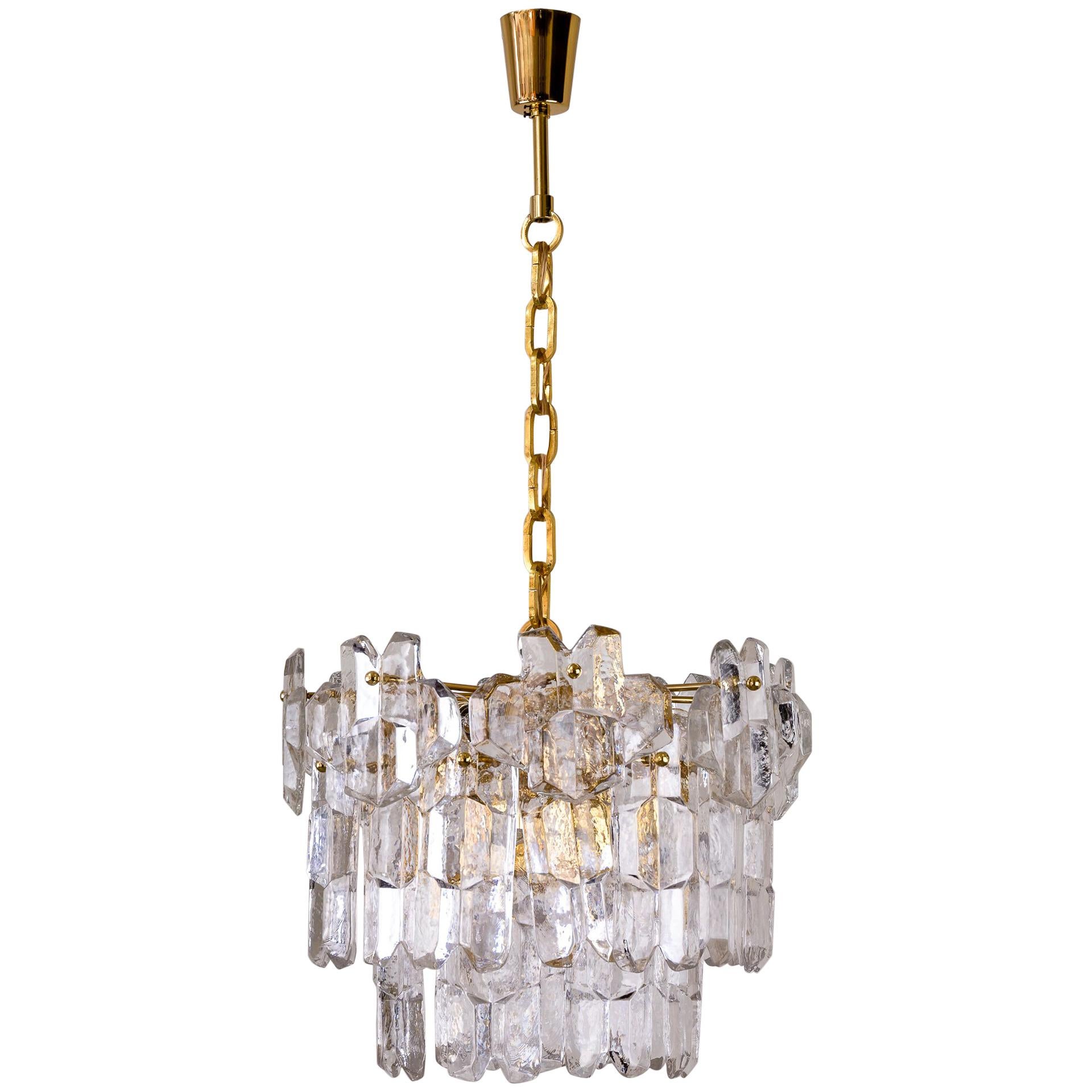 J.T. Lustre Palazzo Kalmar en verre et laiton doré, années 1970
