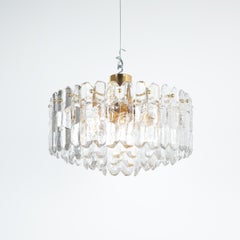 J.T. Kalmar Palazzo Flush Mount Chandelier Gold Brass Glass Lamp, Austria, 1960