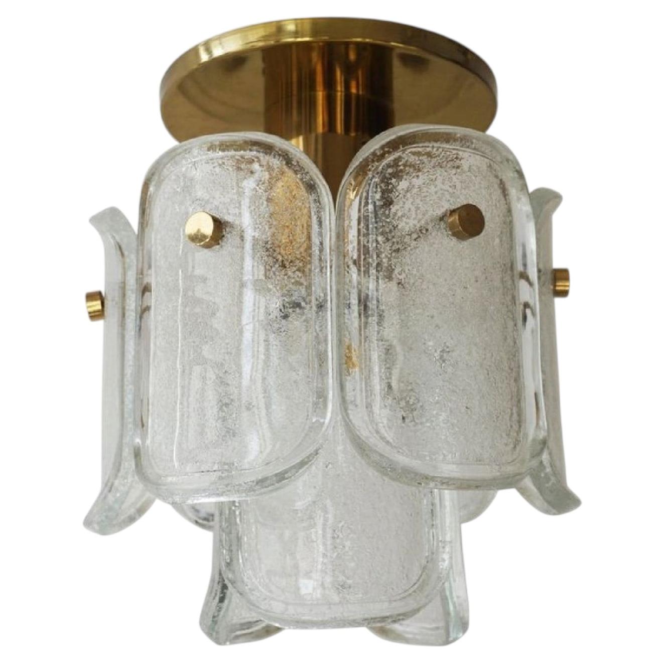 J.T. Kalmar 'Palazzo' Gilt Brass & Blown Glass Flush Mount Light, 1970, Austria