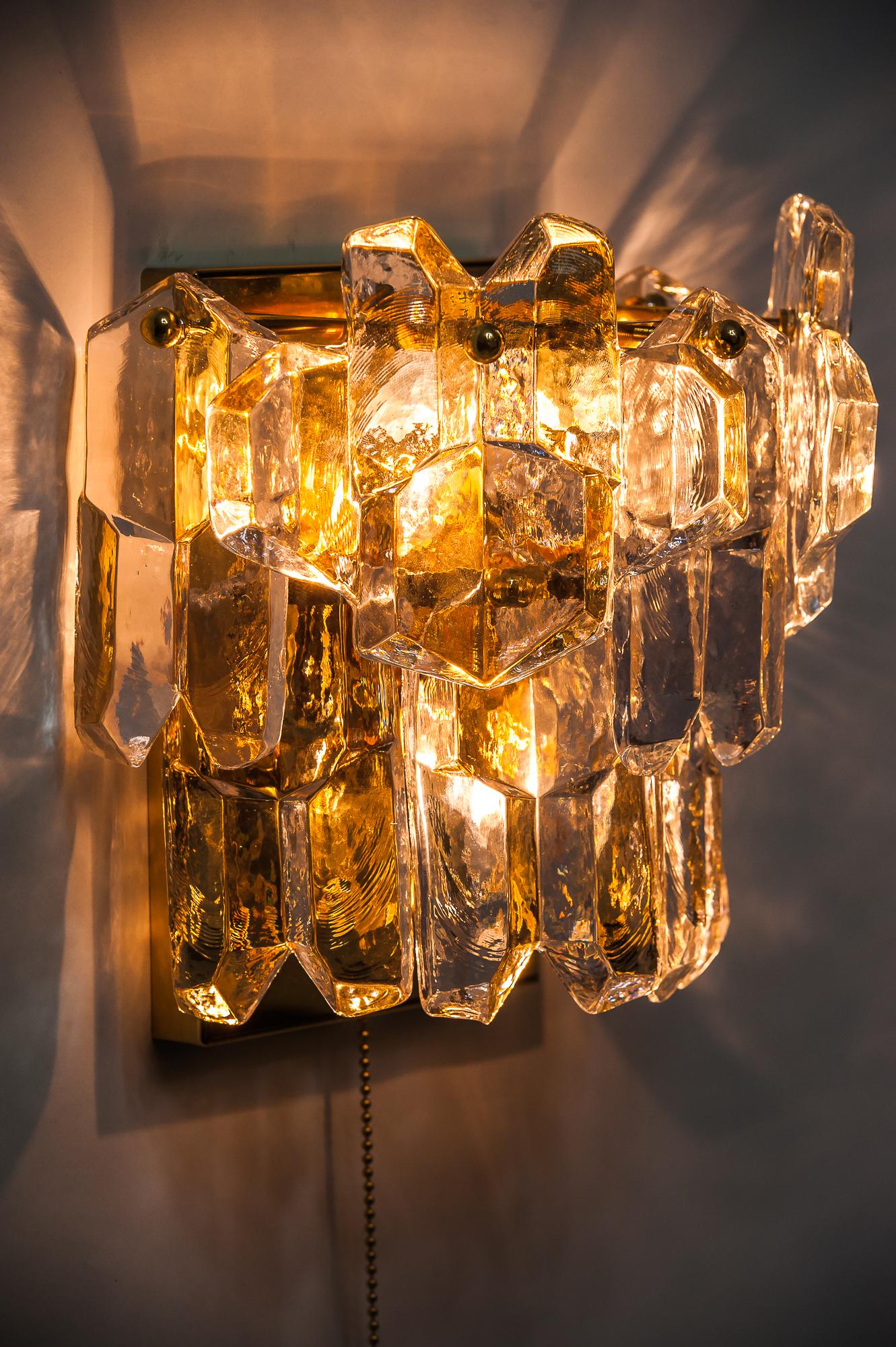 J.T. Kalmar Palazzo Gilted Brass Glass, Wall Lamp, circa 1970s 1