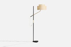 J.T. Kalmar, Pelikan, Floor Lamp, Brass, Metal, Fabric, Austria, 1950s