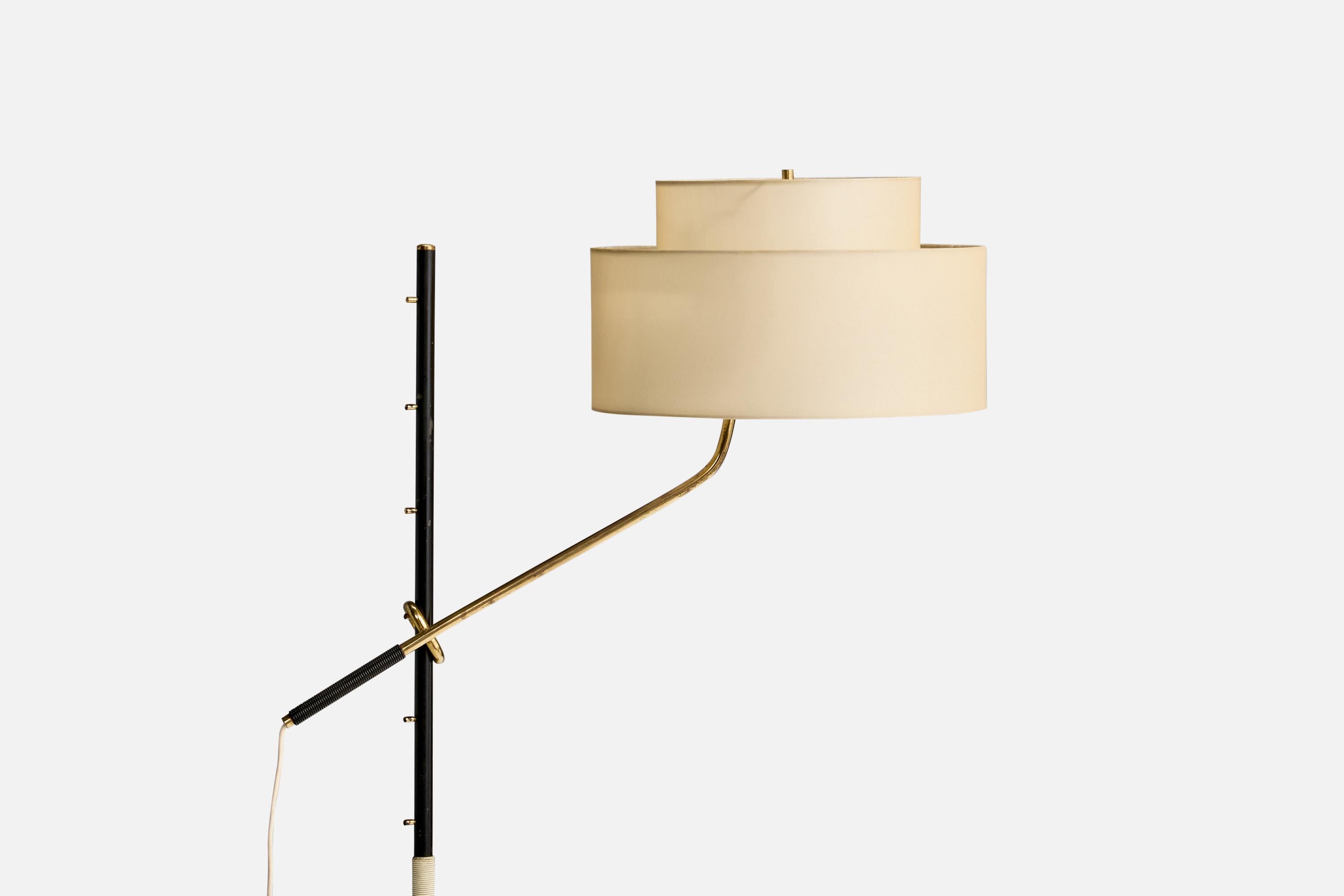 J.T. Kalmar, Pelikan, Floor Lamp, Brass, Metal, Fabric, Austria, 1950s (Moderne der Mitte des Jahrhunderts) im Angebot
