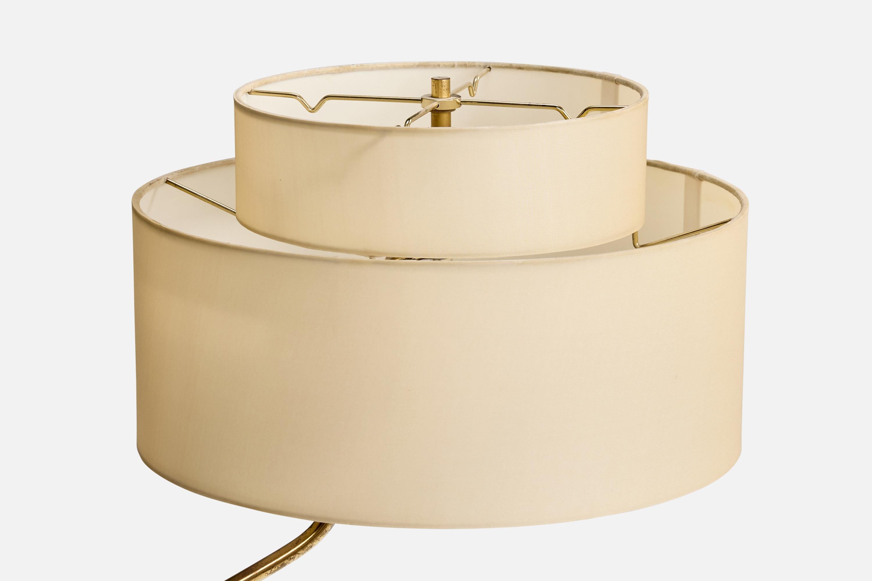 J.T. Kalmar, Pelikan, Floor Lamp, Brass, Metal, Fabric, Austria, 1950s (Österreichisch) im Angebot