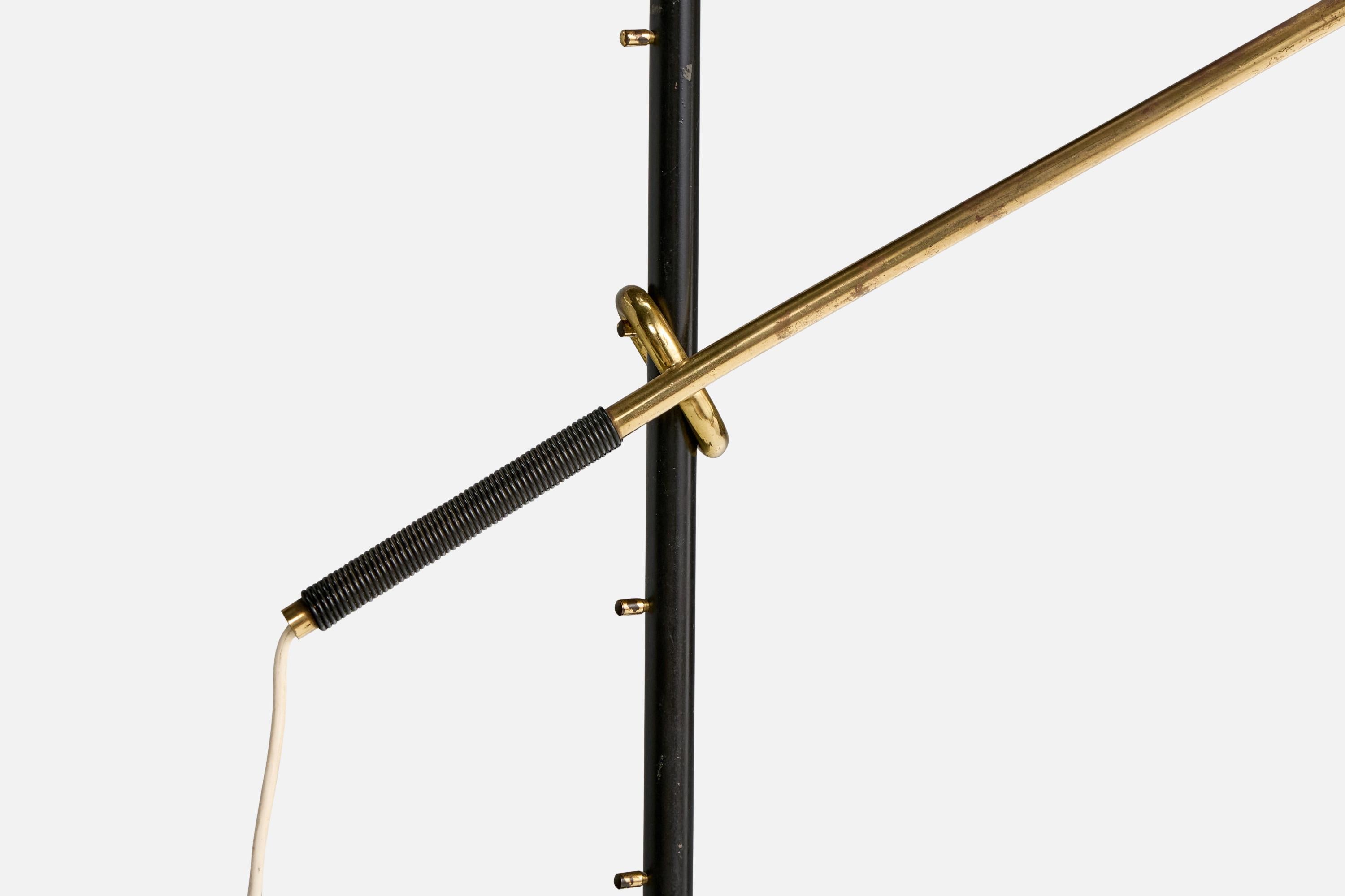 J.T. Kalmar, Pelikan, Floor Lamp, Brass, Metal, Fabric, Austria, 1950s (Mitte des 20. Jahrhunderts) im Angebot