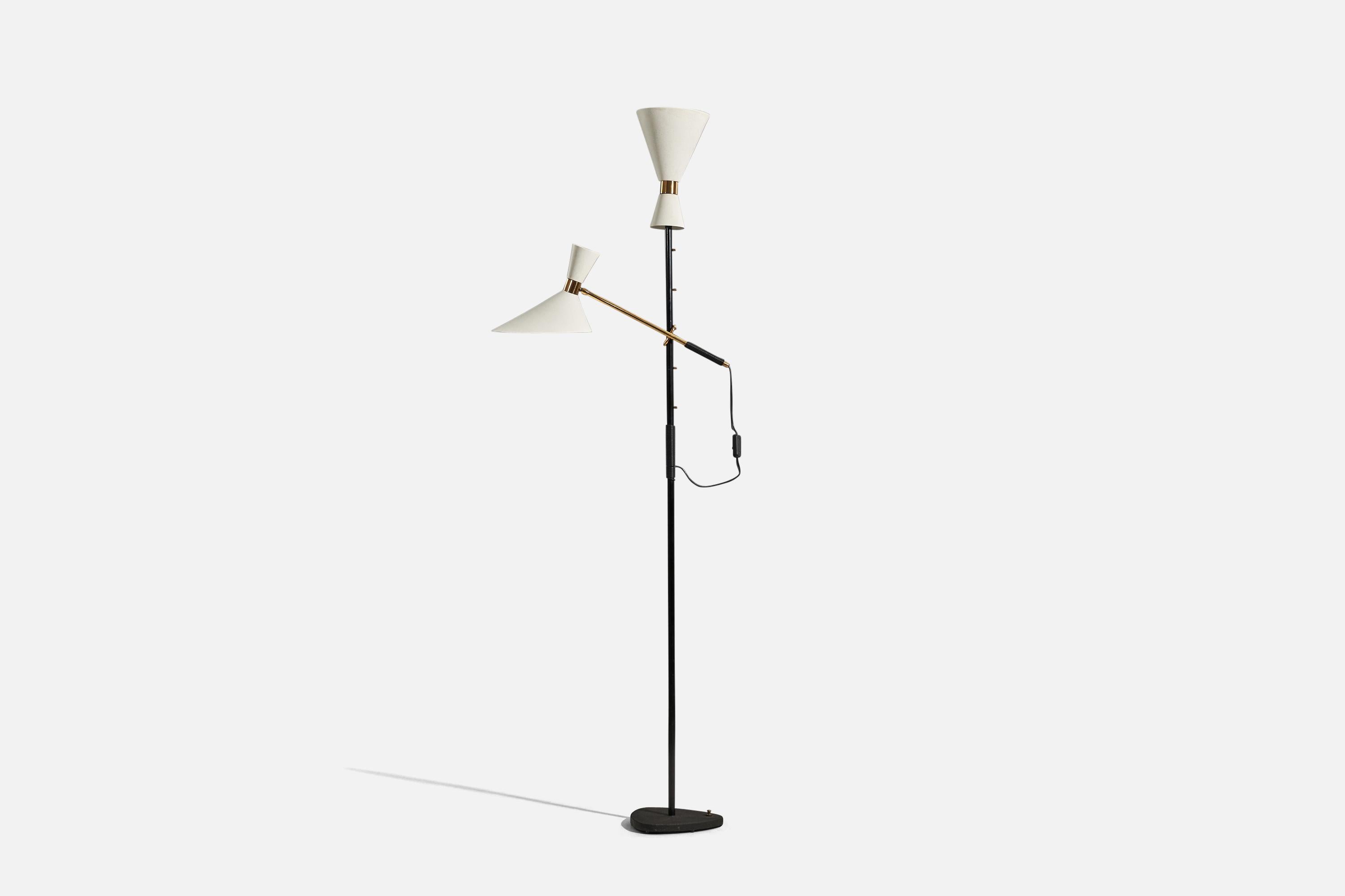 A metal and brass floor lamp, 