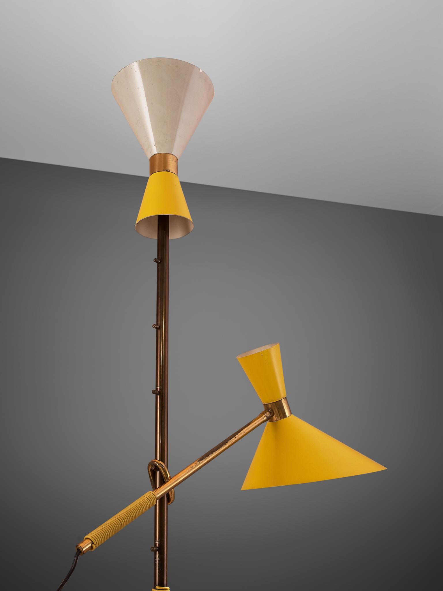 Mid-Century Modern J.T. Kalmar 'Pelikan' Floor Lamp with Bright Yellow Shades