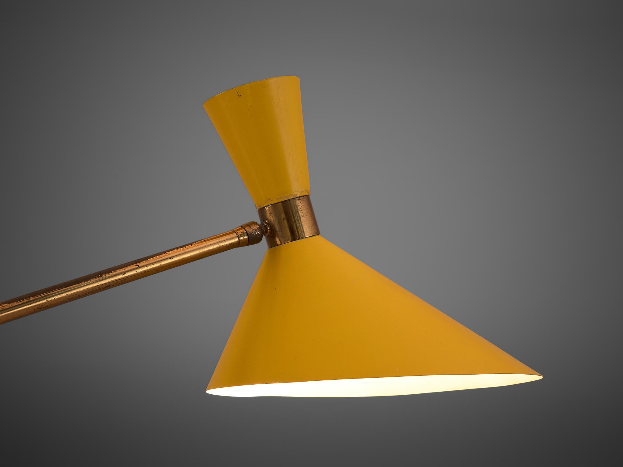 Austrian J.T. Kalmar 'Pelikan' Floor Lamp with Bright Yellow Shades