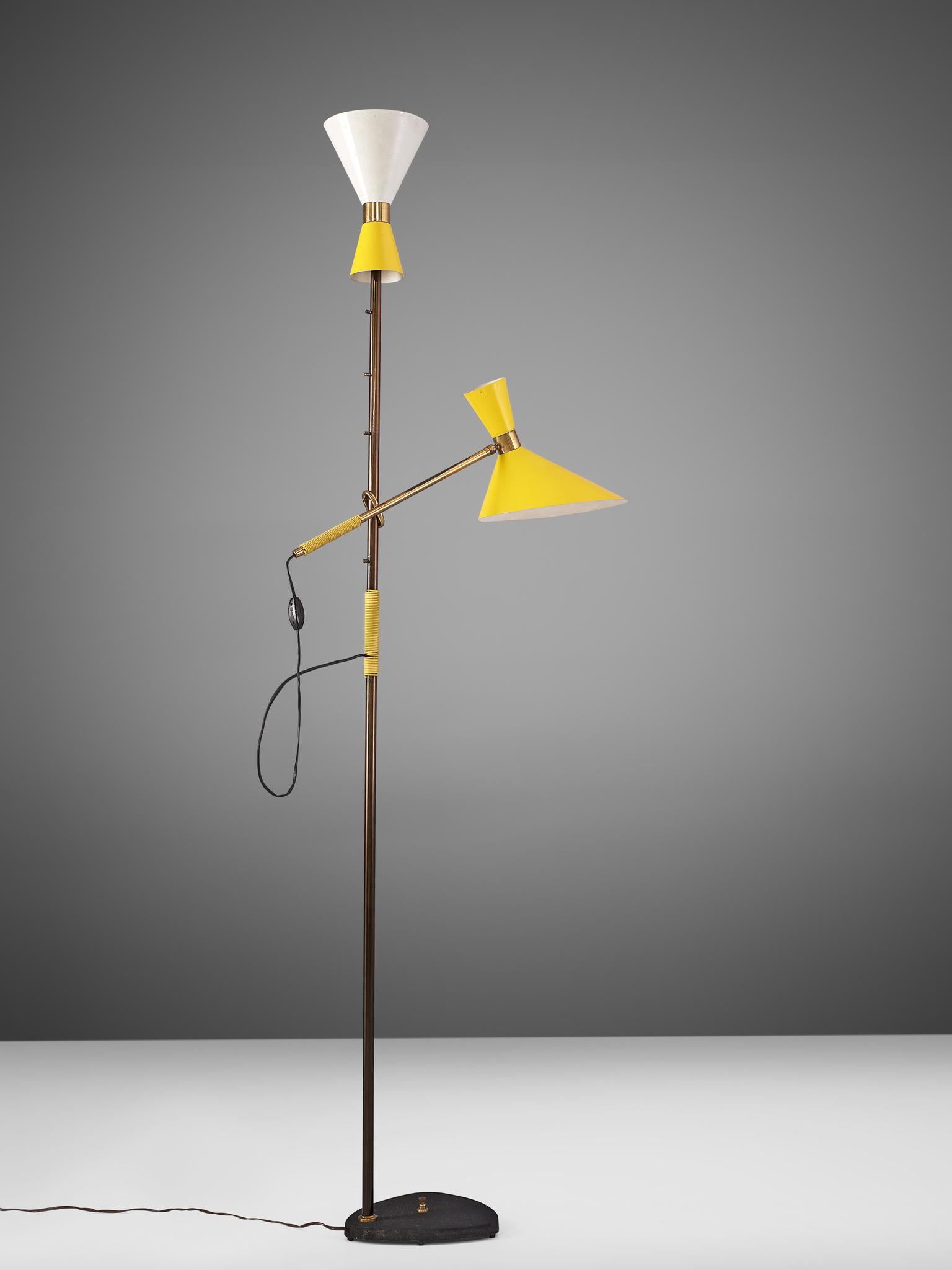 Metal J.T. Kalmar 'Pelikan' Floor Lamp with Bright Yellow Shades