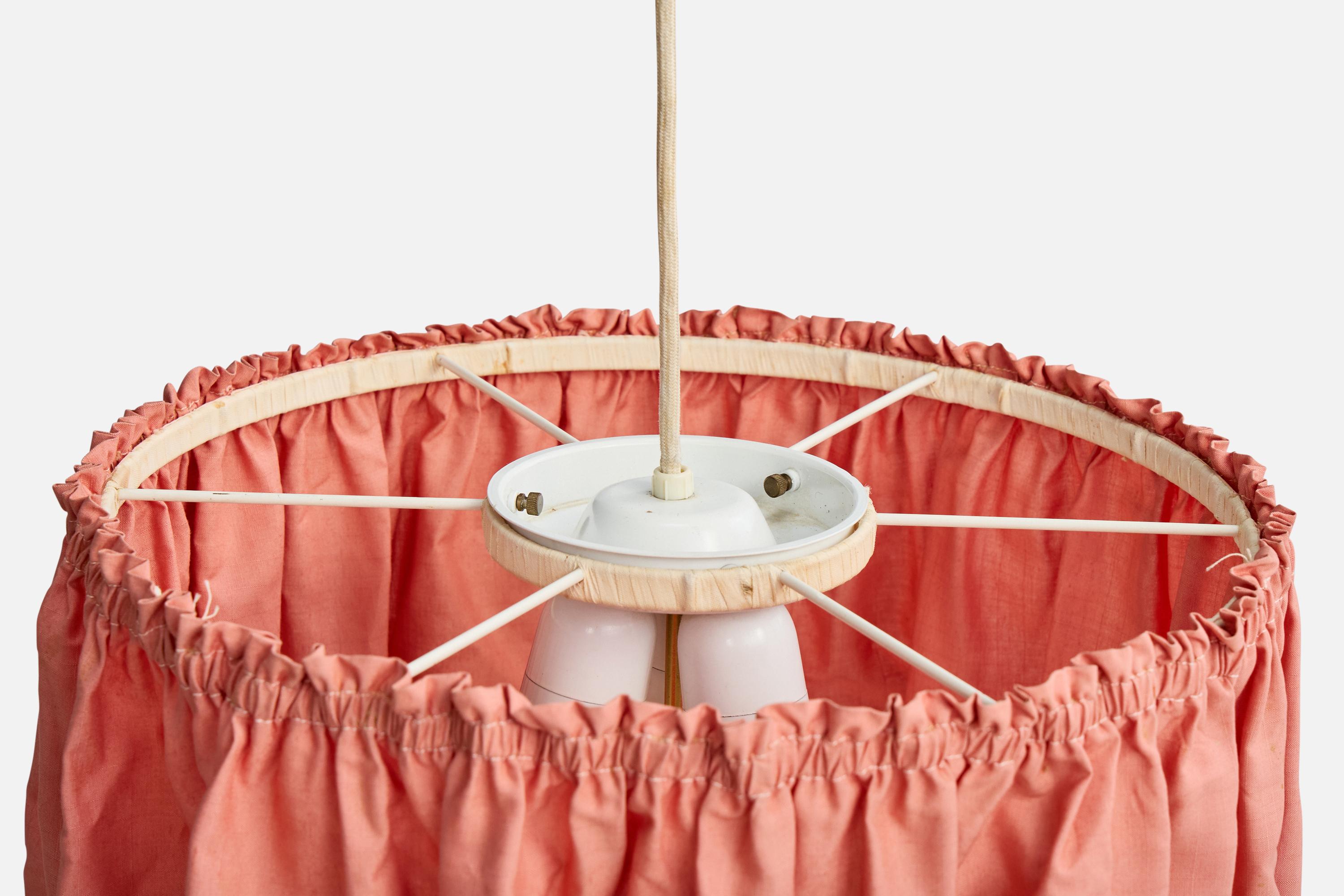 J.T. Kalmar, Pendant Light, Brass, Fabric, Acrylic, Austria, 1950s For Sale 4