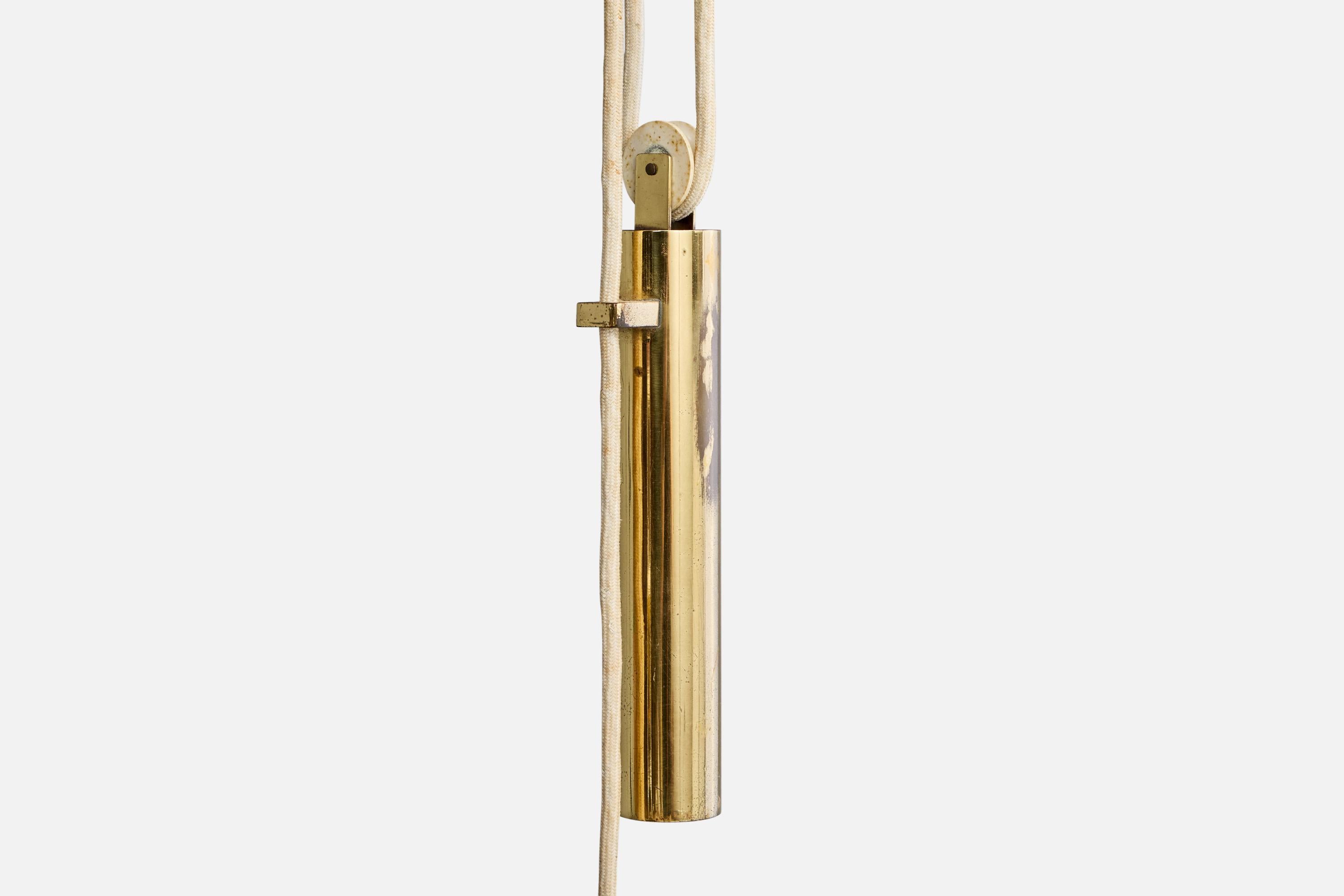 J.T. Kalmar, Pendant Light, Brass, Fabric, Acrylic, Austria, 1950s For Sale 5