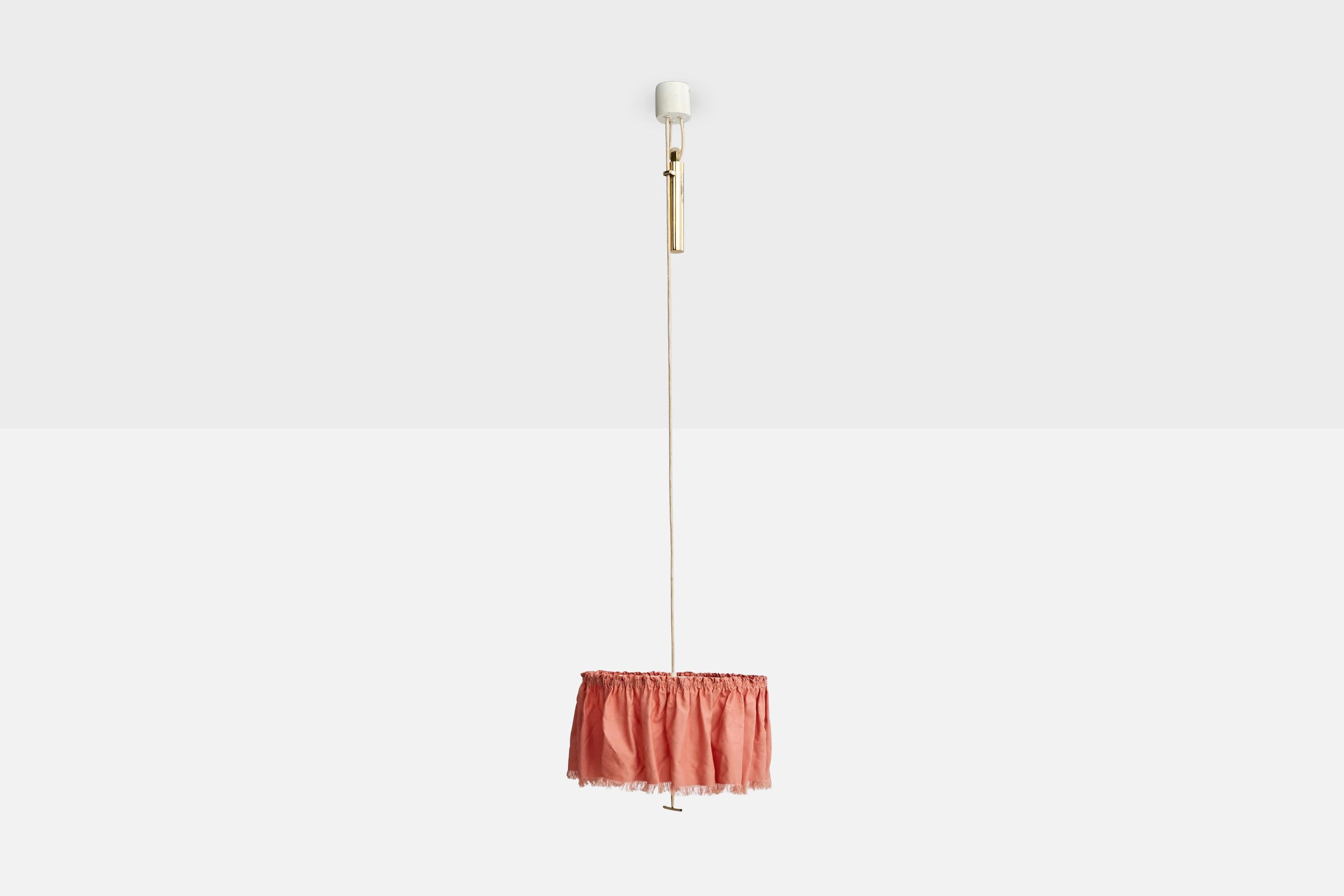 Austrian J.T. Kalmar, Pendant Light, Brass, Fabric, Acrylic, Austria, 1950s For Sale