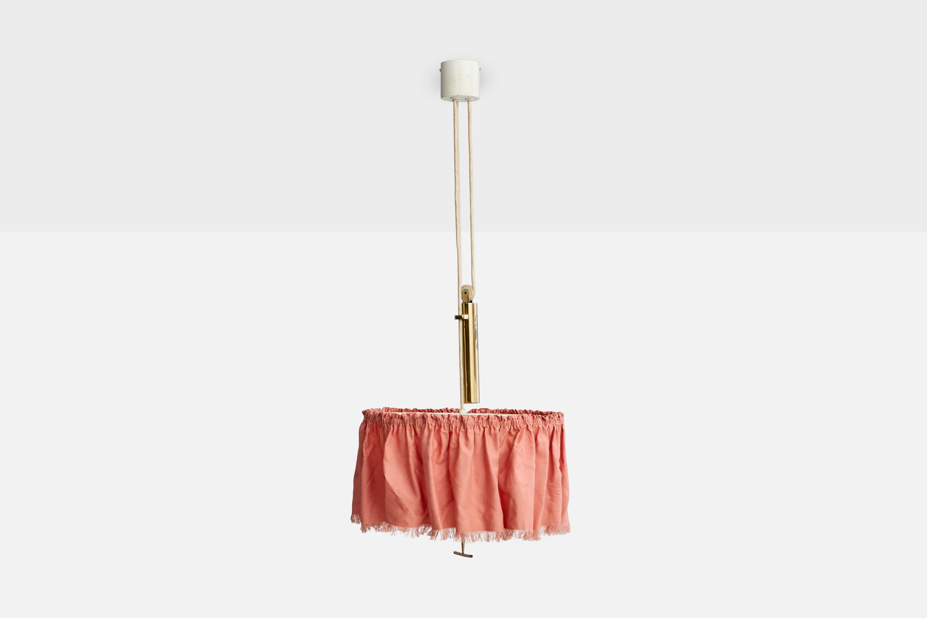 J.T. Kalmar, Pendant Light, Brass, Fabric, Acrylic, Austria, 1950s In Good Condition For Sale In High Point, NC