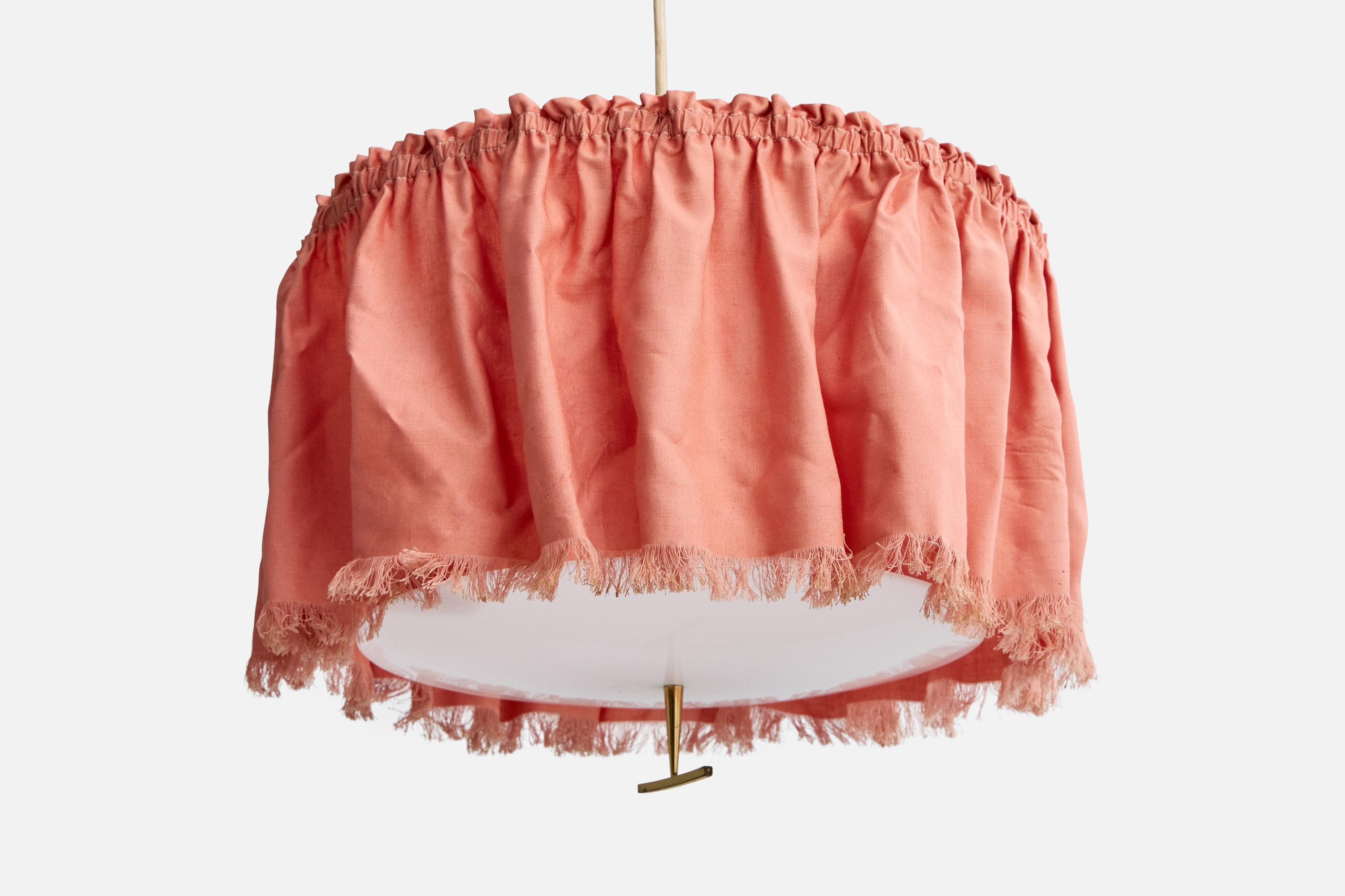 Mid-20th Century J.T. Kalmar, Pendant Light, Brass, Fabric, Acrylic, Austria, 1950s For Sale