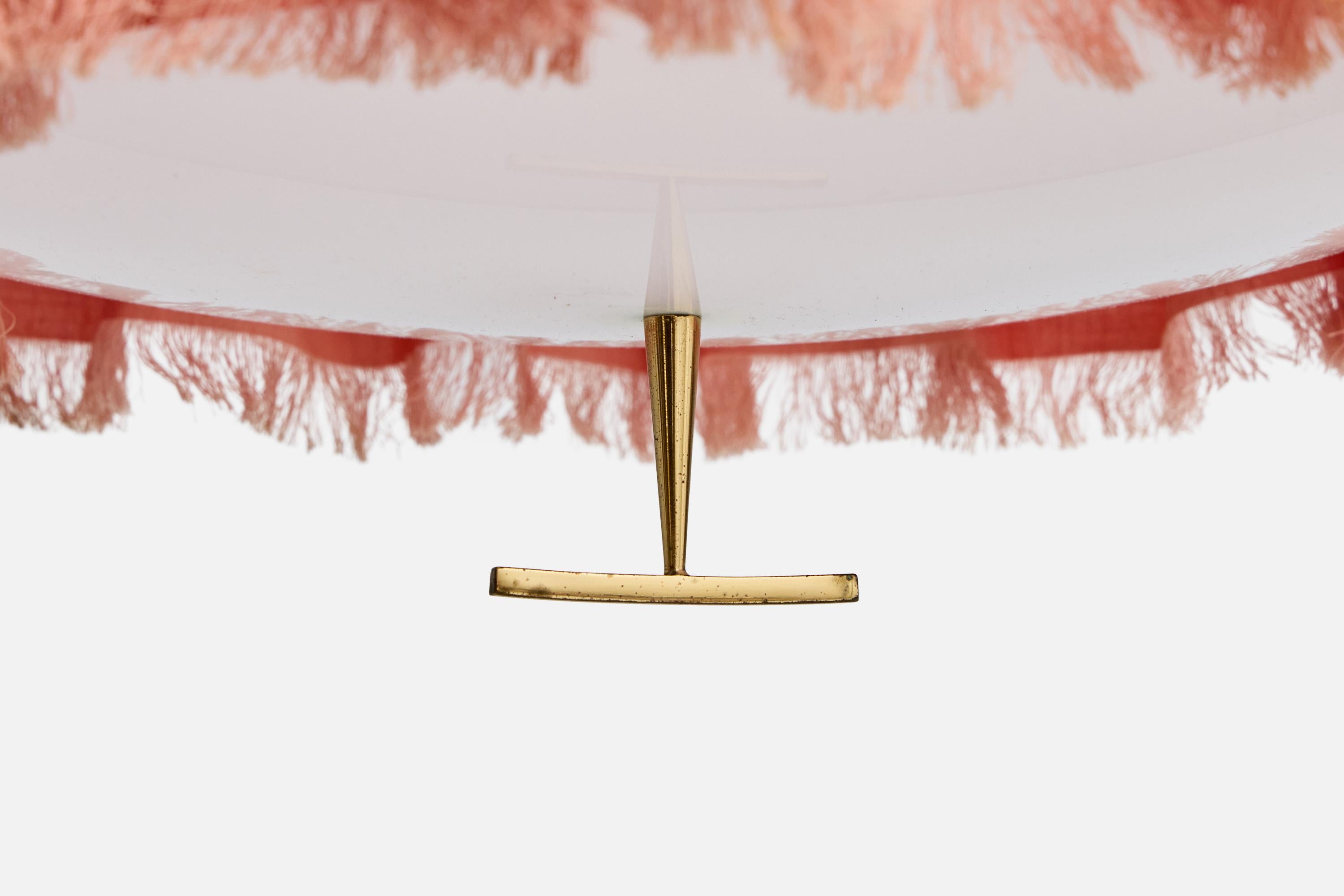 J.T. Kalmar, Pendant Light, Brass, Fabric, Acrylic, Austria, 1950s For Sale 1
