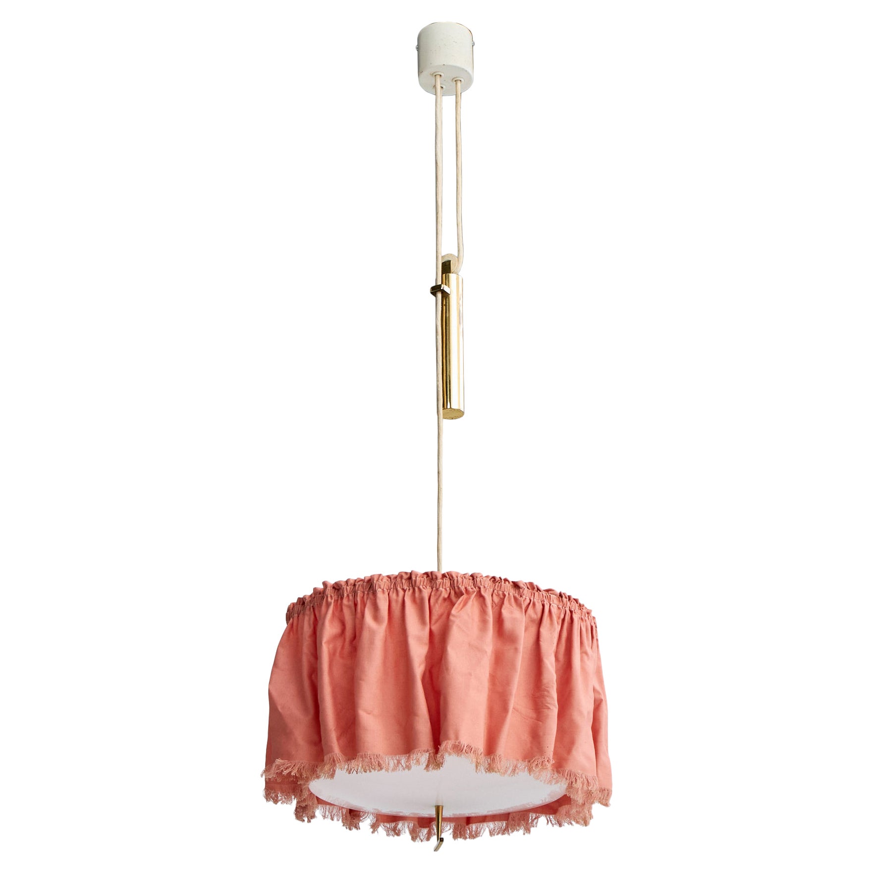 J.T. Kalmar, Pendant Light, Brass, Fabric, Acrylic, Austria, 1950s For Sale