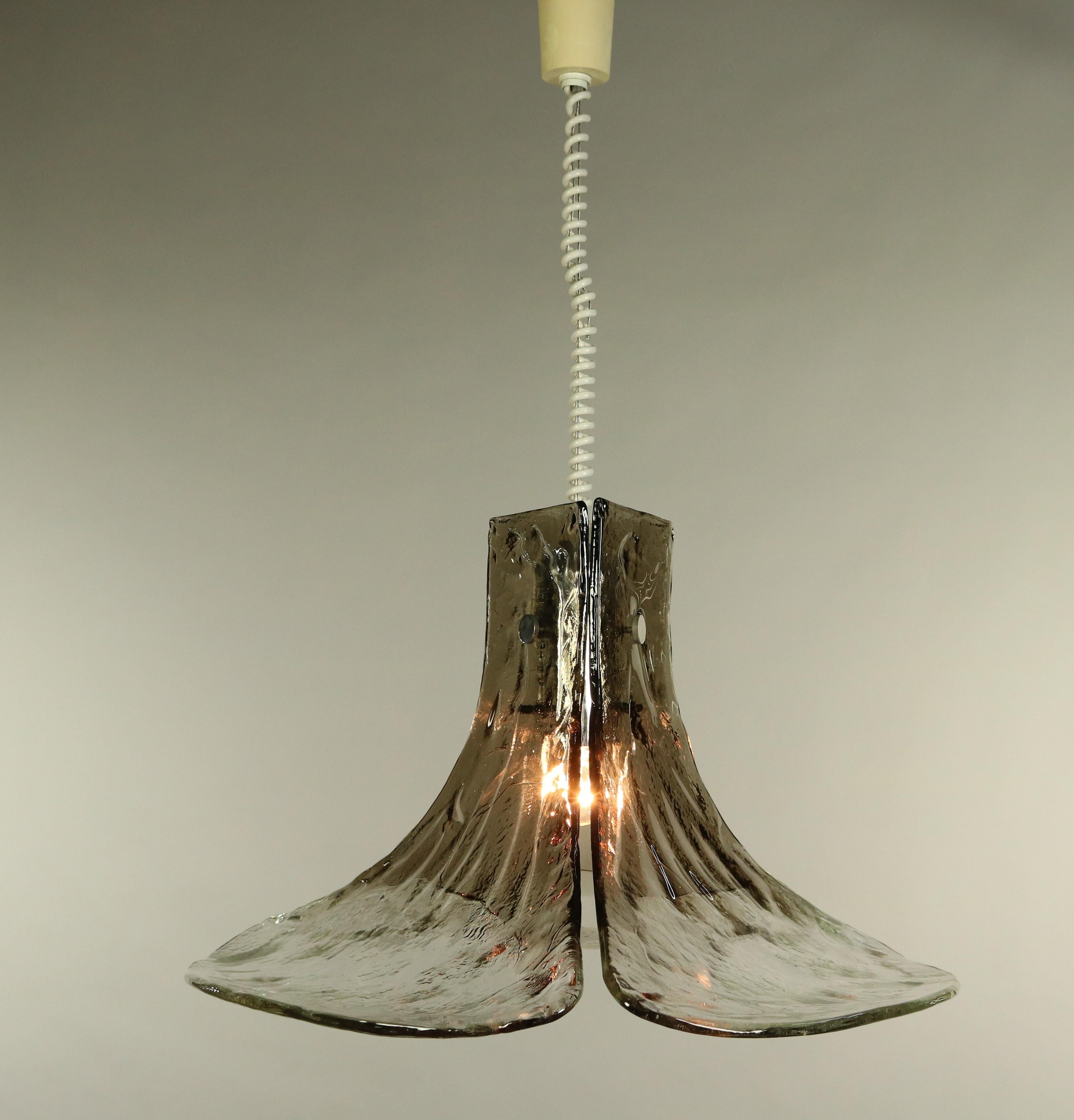 J.T. Kalmar Pendant Light Glass Leaf Chandelier Midcentury Lamp Austria, 1960s For Sale 7