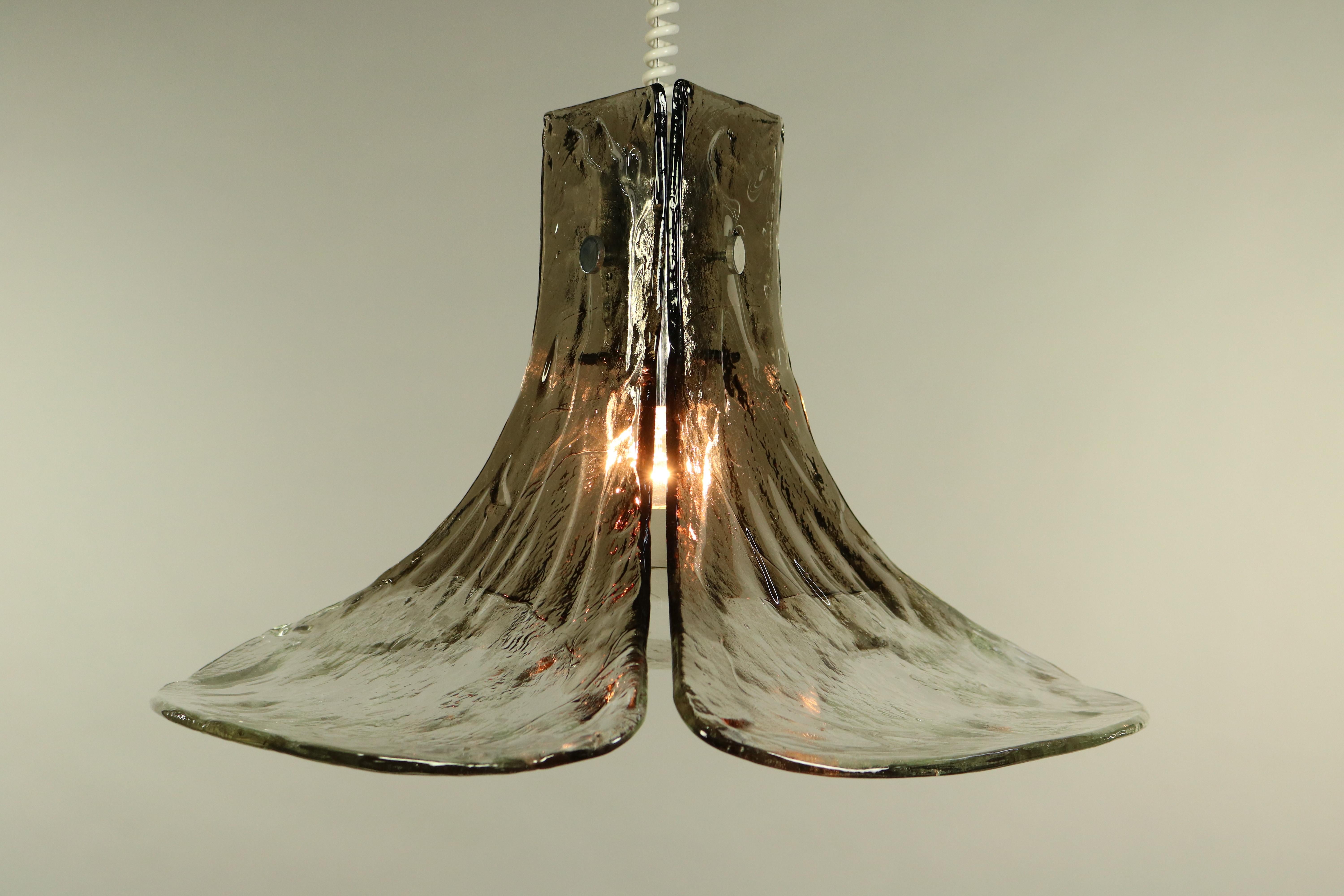Mid-Century Modern J.T. Kalmar Pendant Light Glass Leaf Chandelier Midcentury Lamp Austria, 1960s For Sale