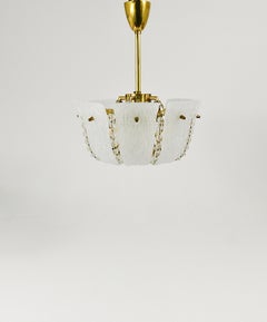 J.T. Kalmar Petite Curved Basket Chandelier, Brass & Glass, Austria, 1950s