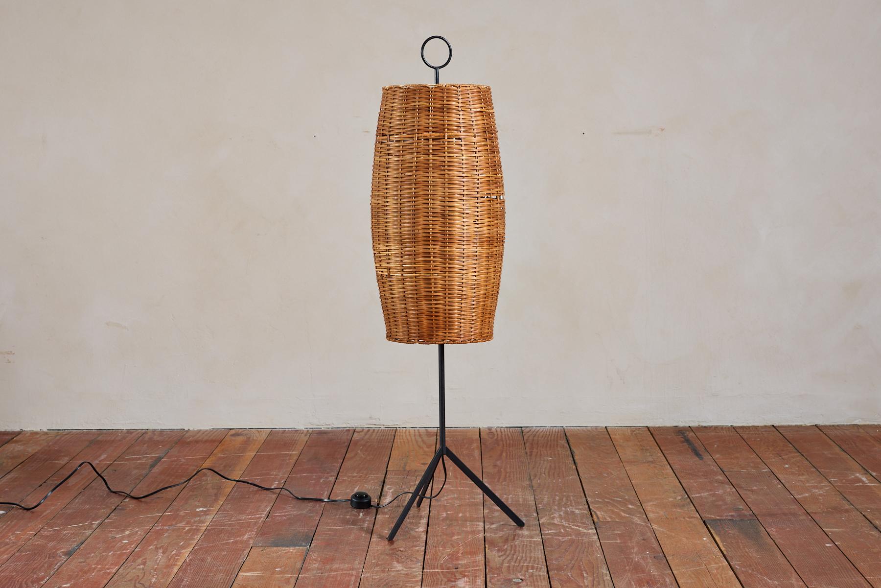 Austrian J.T. Kalmar Rattan Floor Lamp For Sale