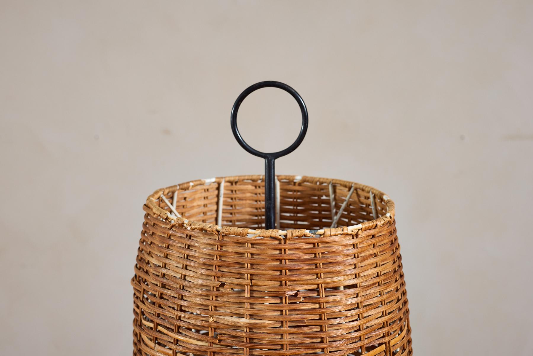 Mid-20th Century J.T. Kalmar Rattan Floor Lamp For Sale