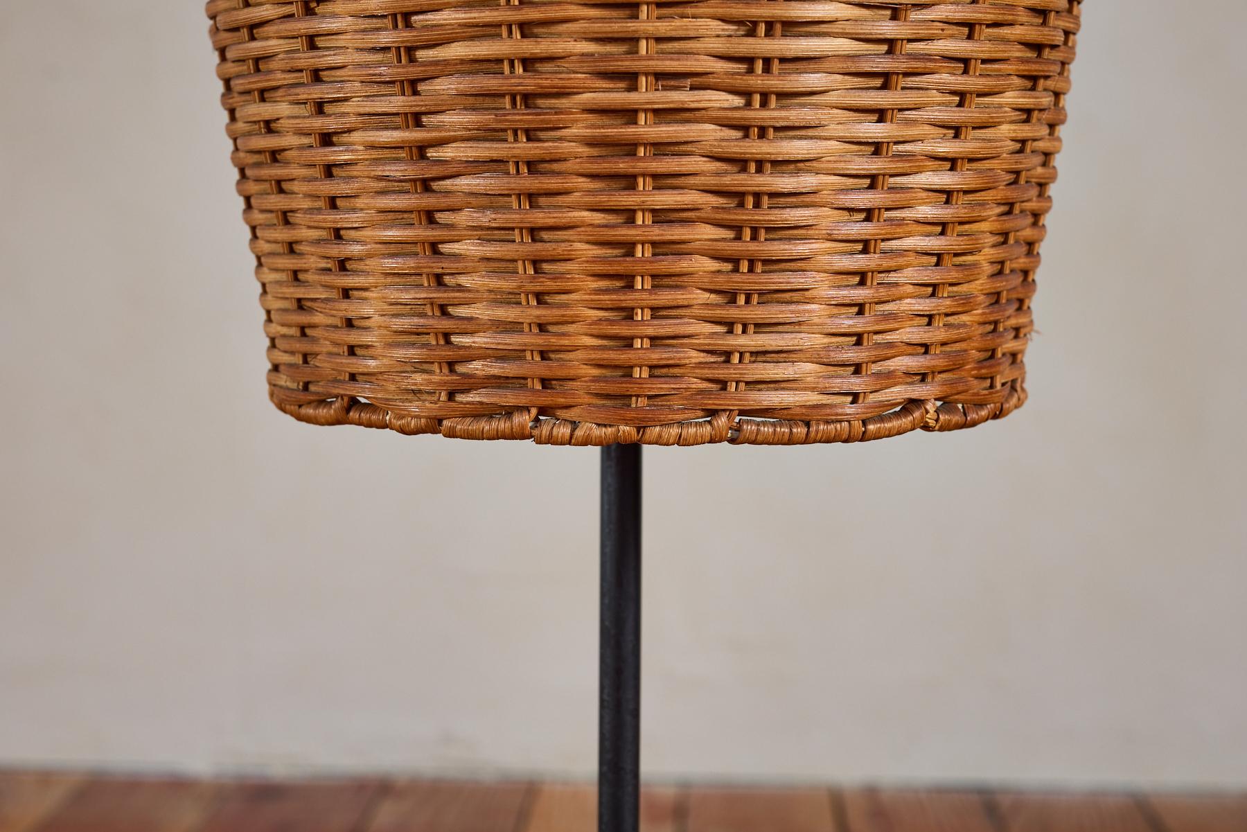 Metal J.T. Kalmar Rattan Floor Lamp For Sale