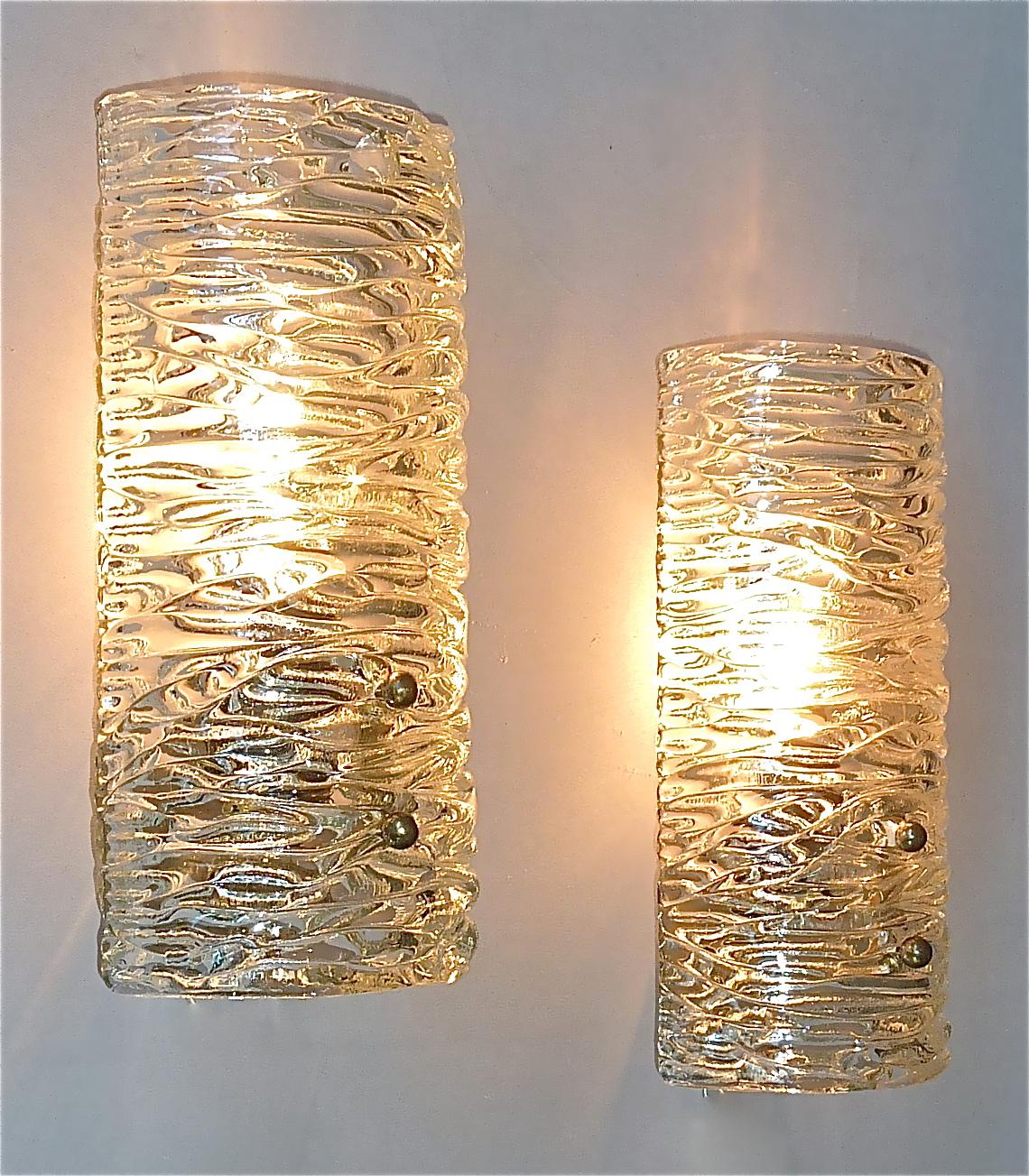 J.T. Kalmar Sconces Wall Lights Textured Murano Glass Brass Venini Style 1950s For Sale 3