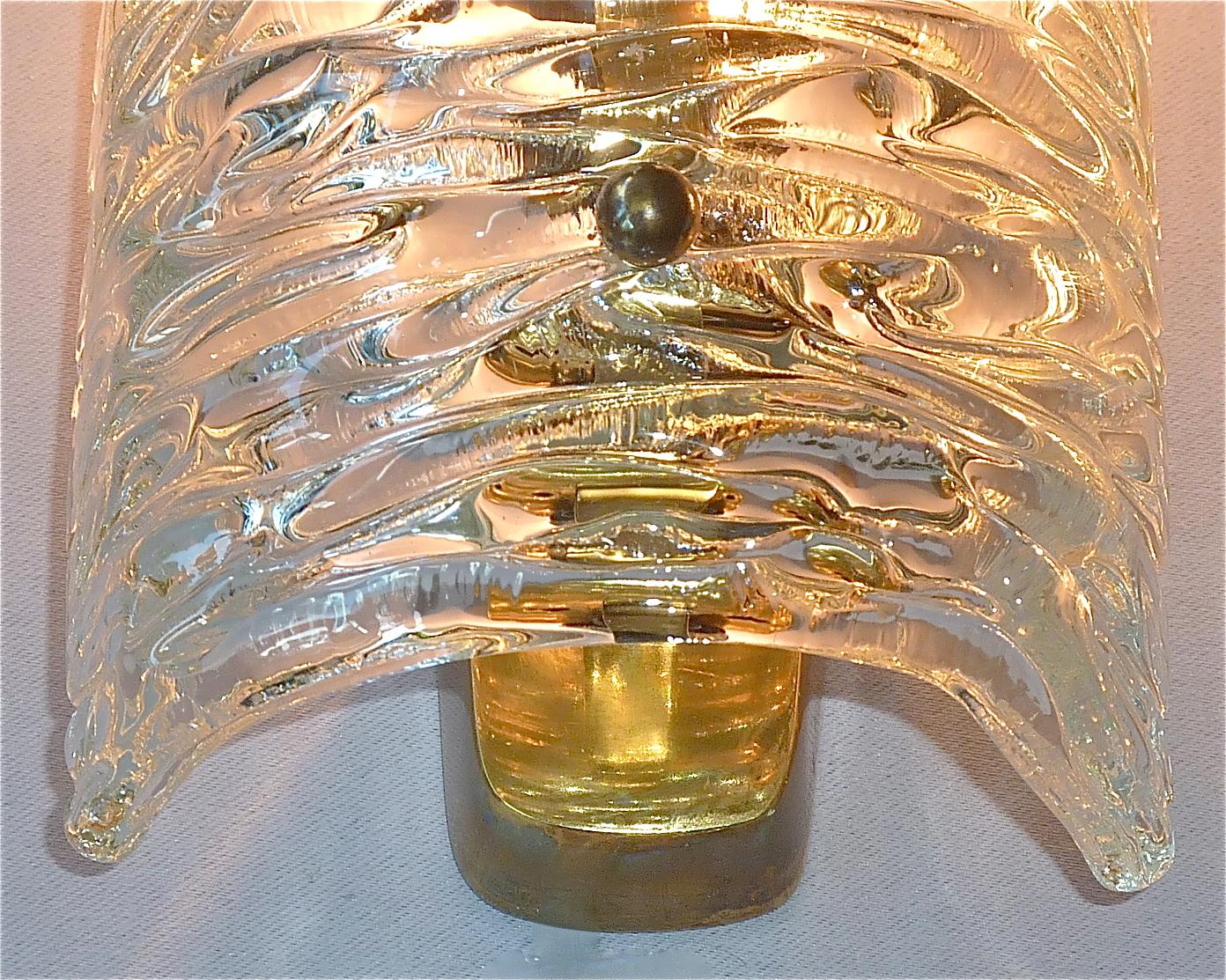 J.T. Kalmar Sconces Wall Lights Textured Murano Glass Brass Venini Style 1950s For Sale 6
