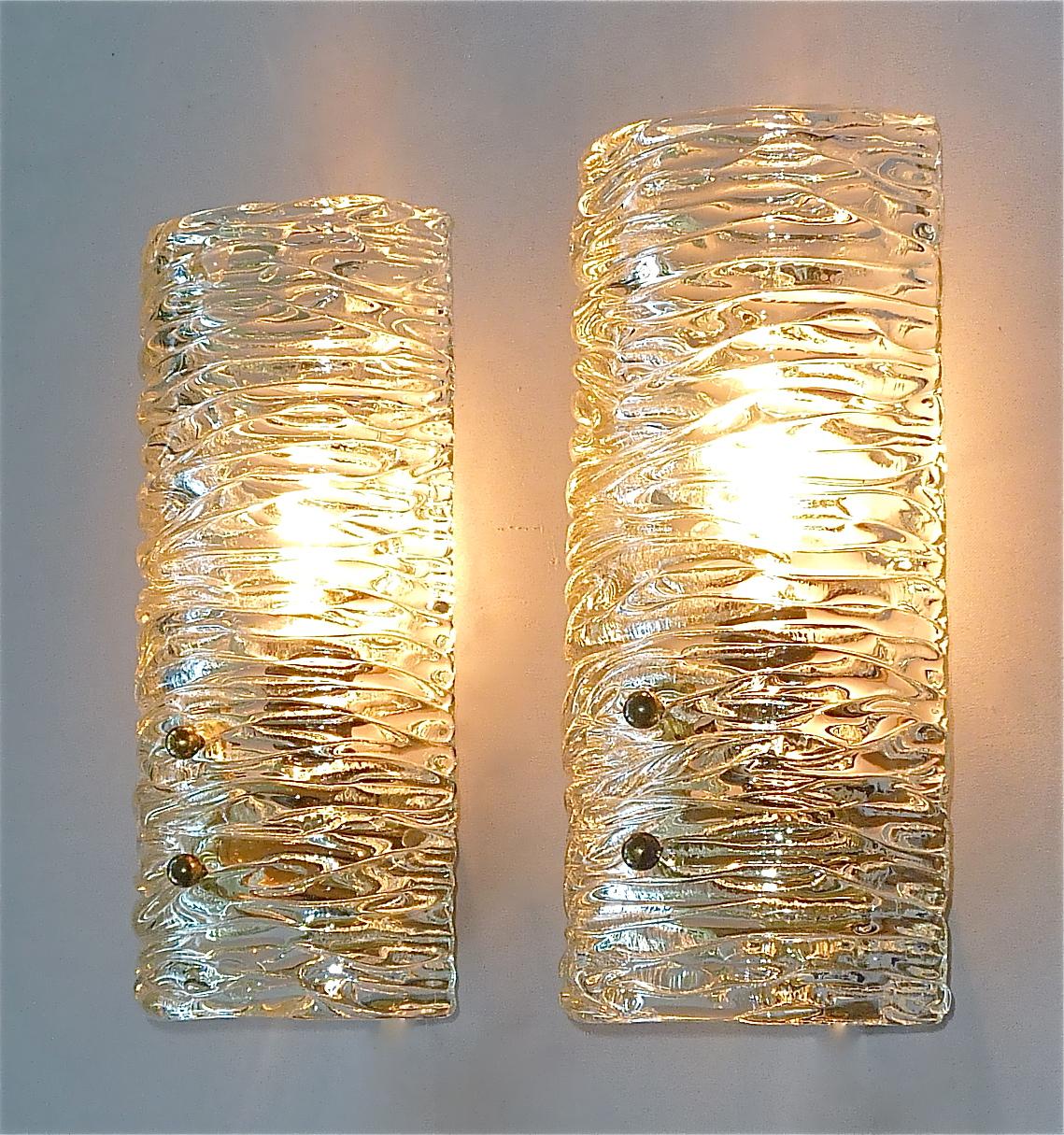 J.T. Kalmar Sconces Wall Lights Textured Murano Glass Brass Venini Style 1950s For Sale 10