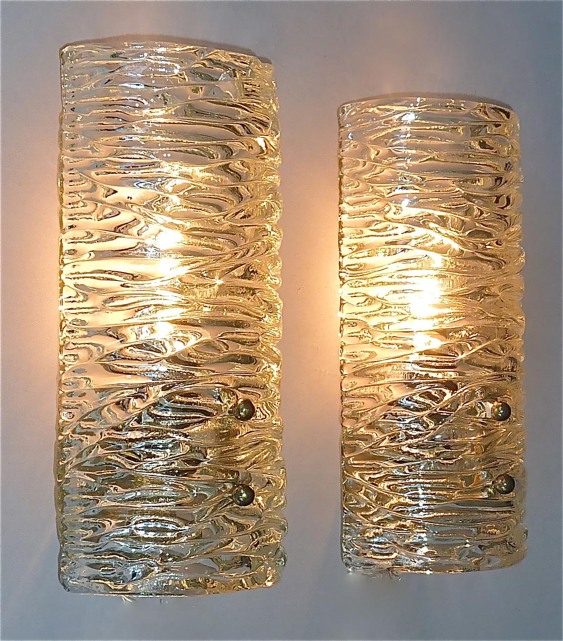 J.T. Kalmar Sconces Wall Lights Textured Murano Glass Brass Venini Style 1950s For Sale 11