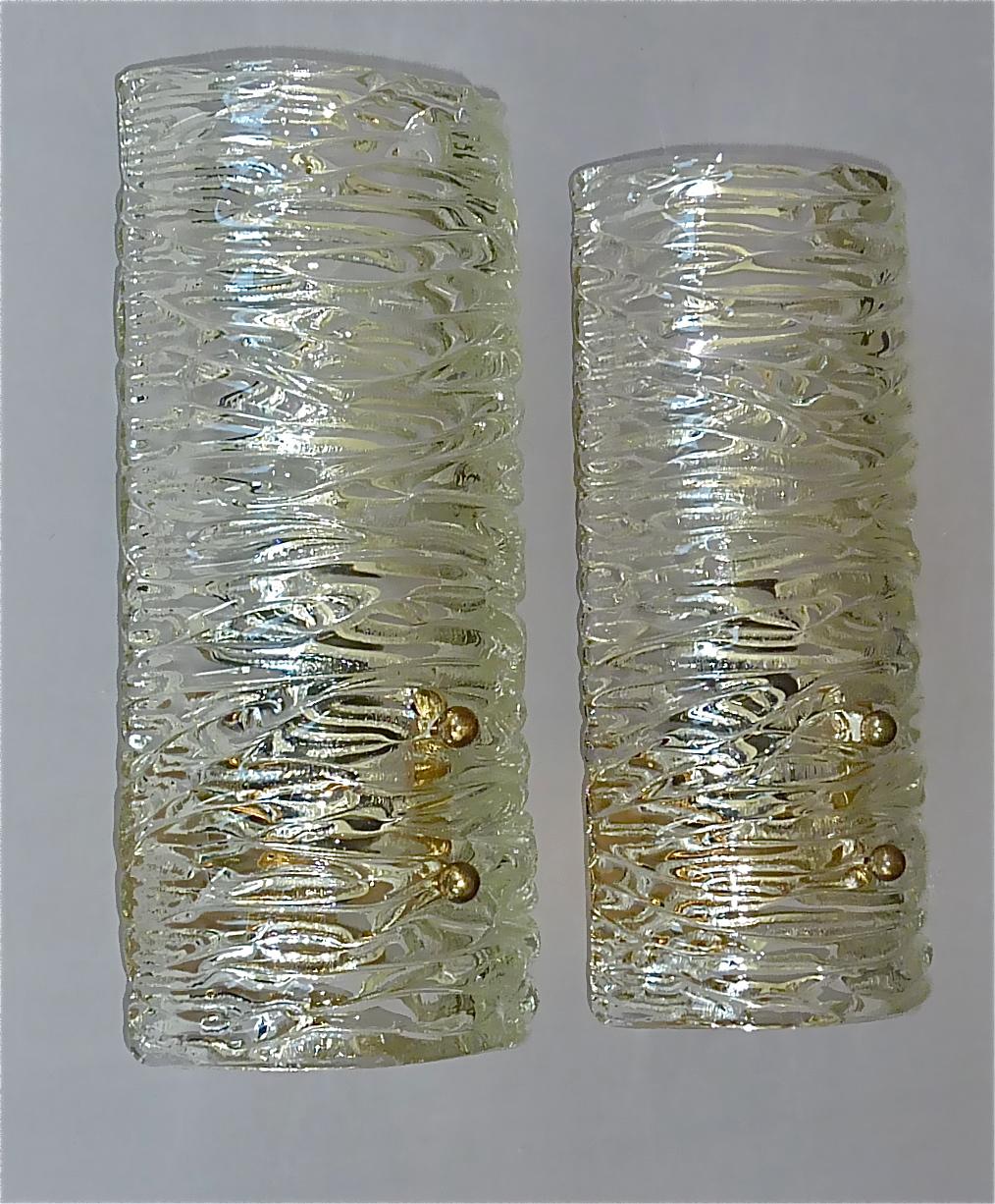 Mid-20th Century J.T. Kalmar Sconces Wall Lights Textured Murano Glass Brass Venini Style 1950s For Sale