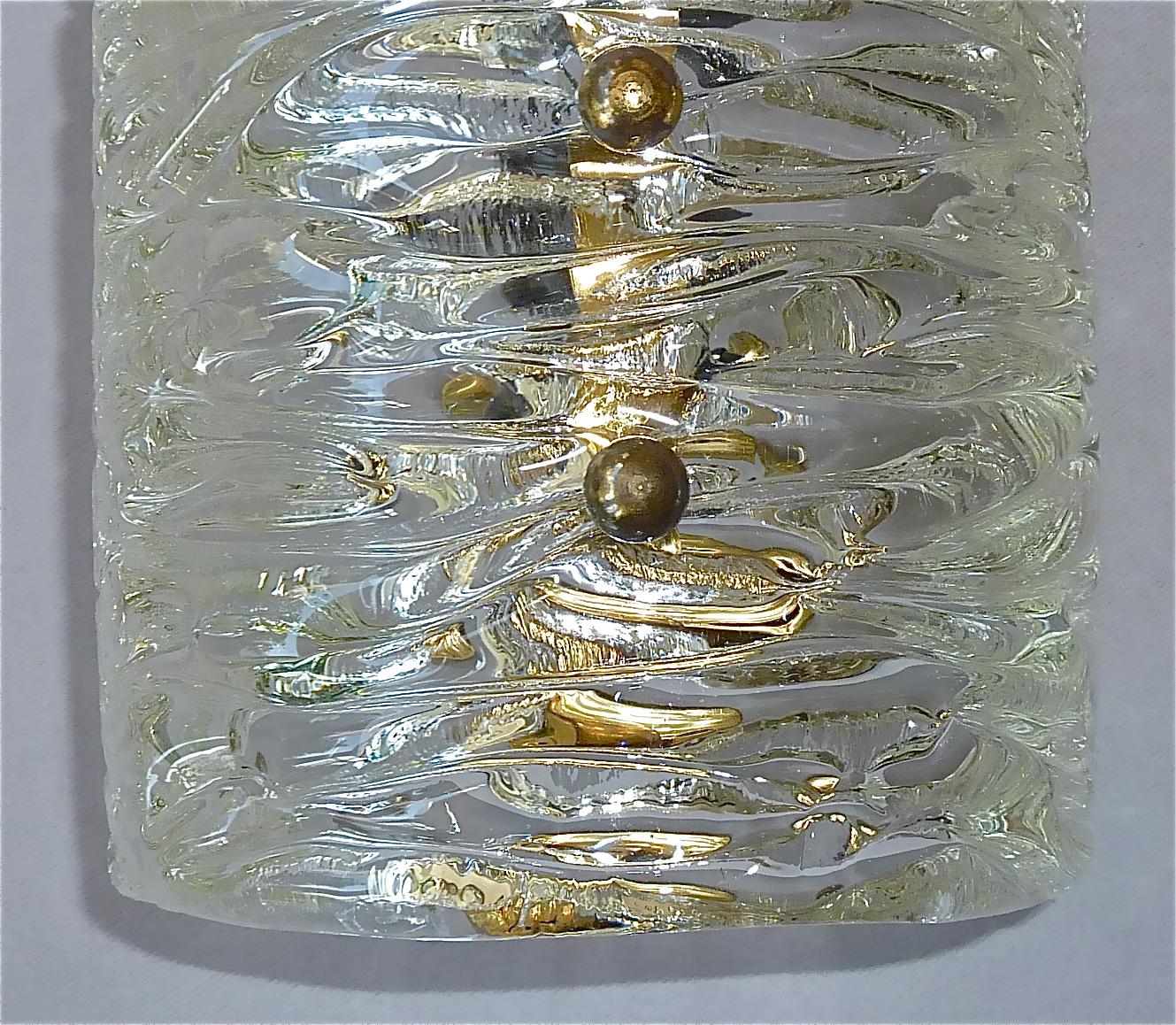 Plastic J.T. Kalmar Sconces Wall Lights Textured Murano Glass Brass Venini Style 1950s For Sale