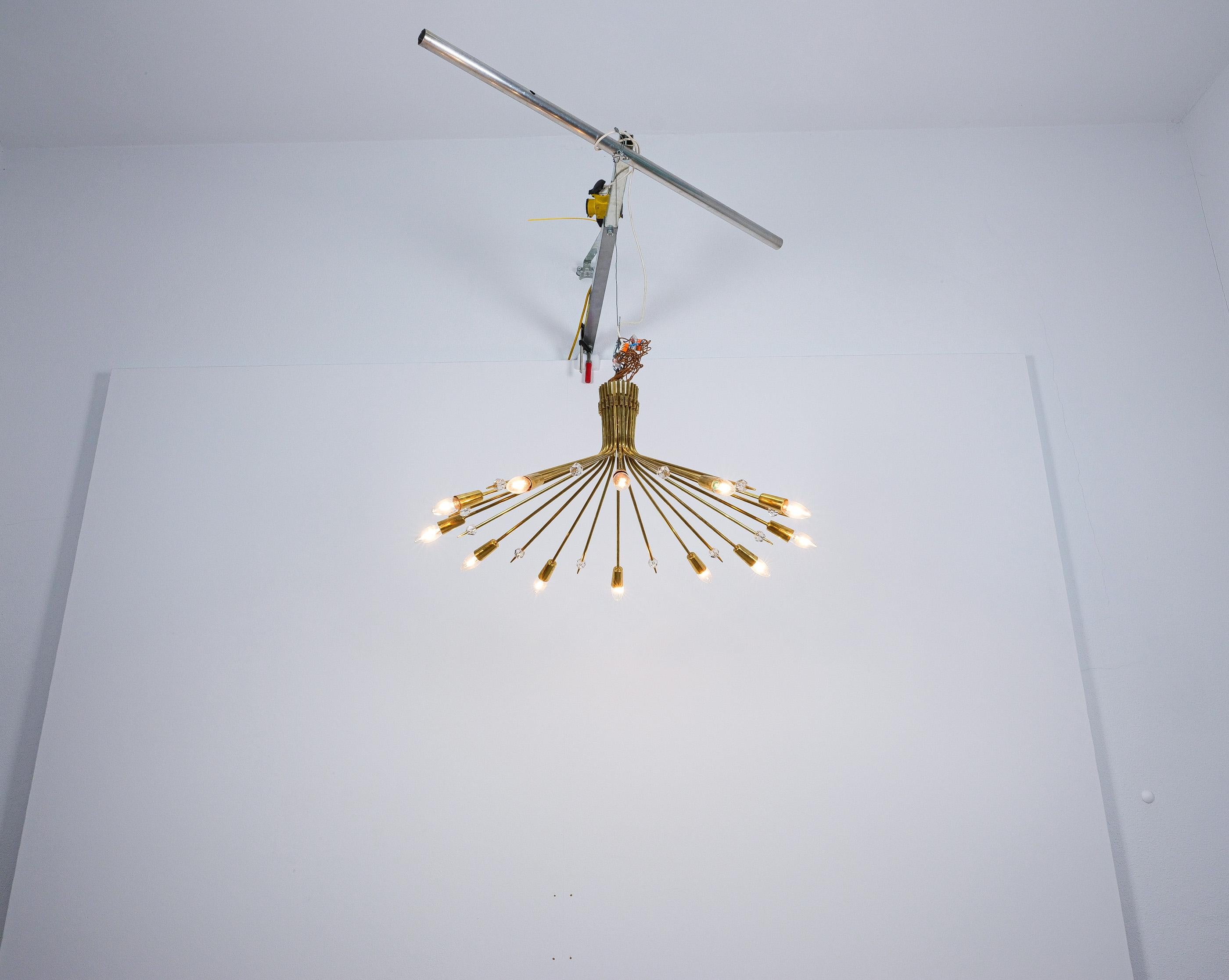 J.T. Kalmar Spider Brass Flush Mount Lamp Chandelier Refurbished, Austria 1950 For Sale 5