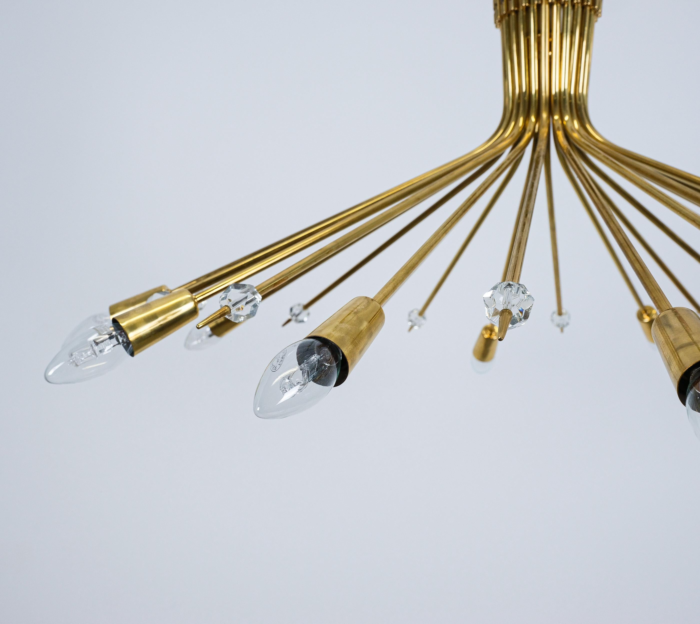 J.T. Kalmar Spider Brass Flush Mount Lamp Chandelier Refurbished, Austria 1950 For Sale 1