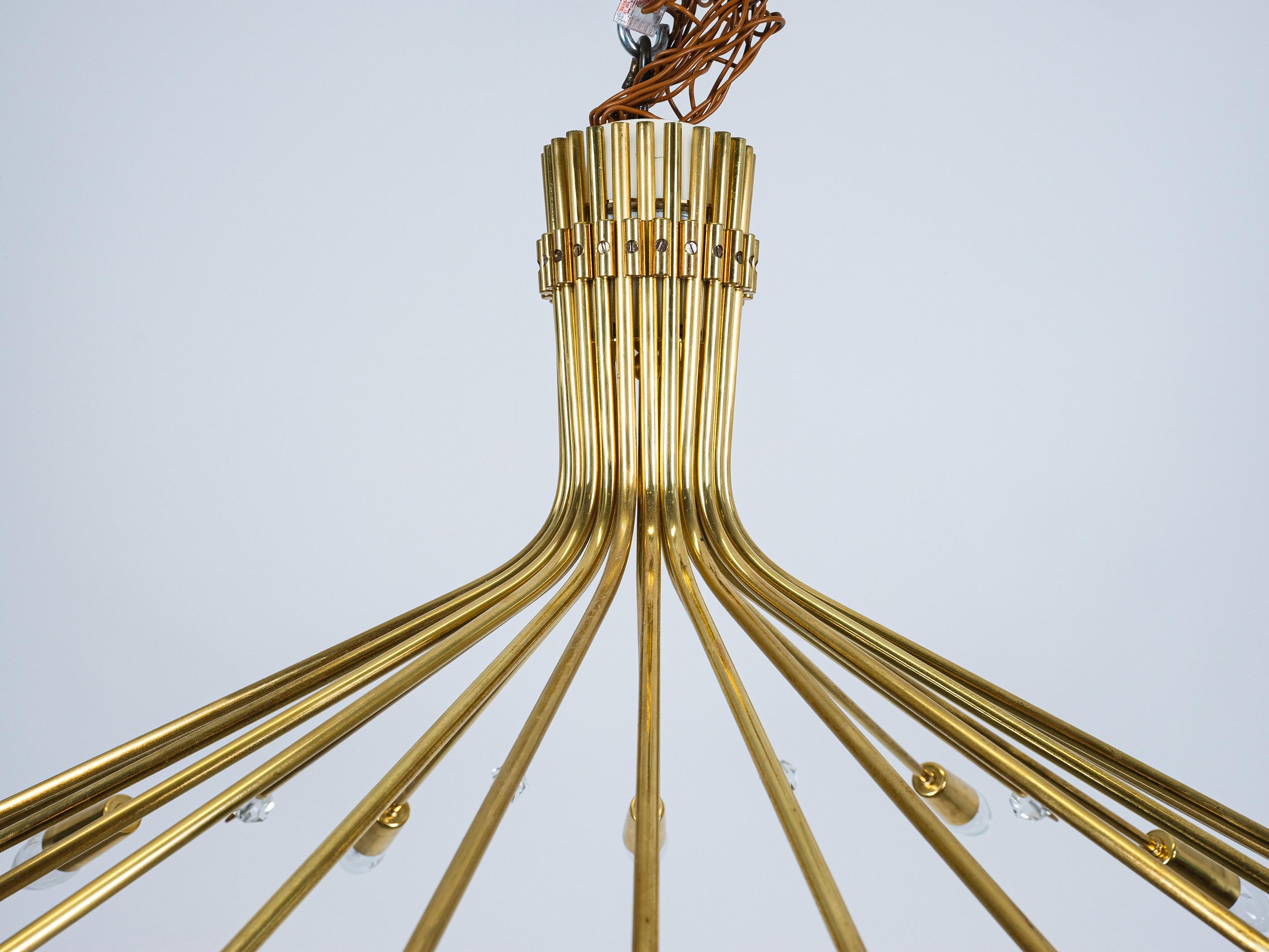 J.T. Kalmar Spider Brass Flush Mount Lamp Chandelier Refurbished, Austria 1950 For Sale 3