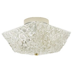 J.T Kalmar Square Brass & Textured Glass Flush Mount Ceiling Light, 1950s