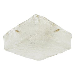 J.T. Kalmar Square Textured Ice Glass Brass Flush Mount / Sconce, Austria, 1960s